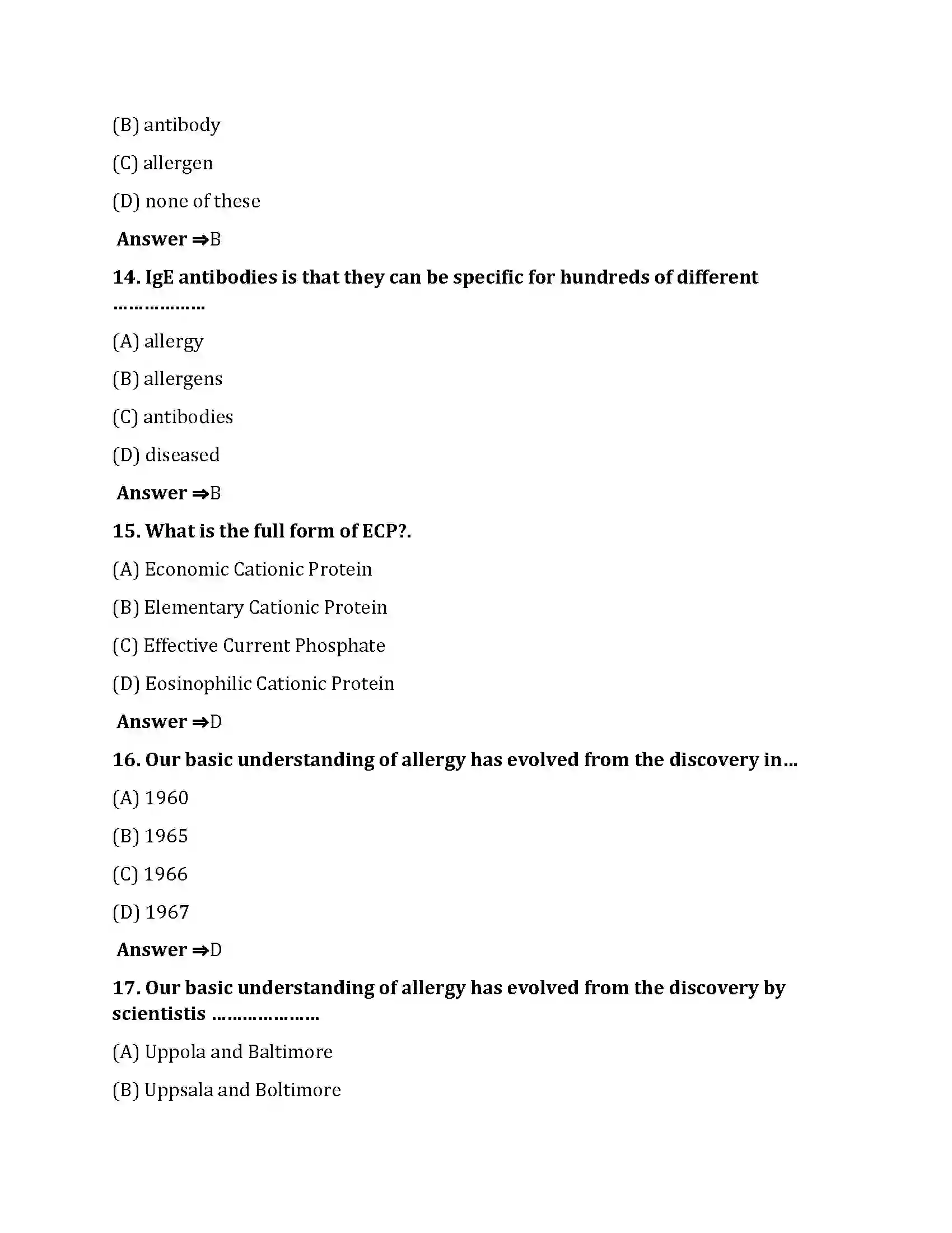 Bihar Board Class 10th Allergy Allergy  Objective Objective Question 4