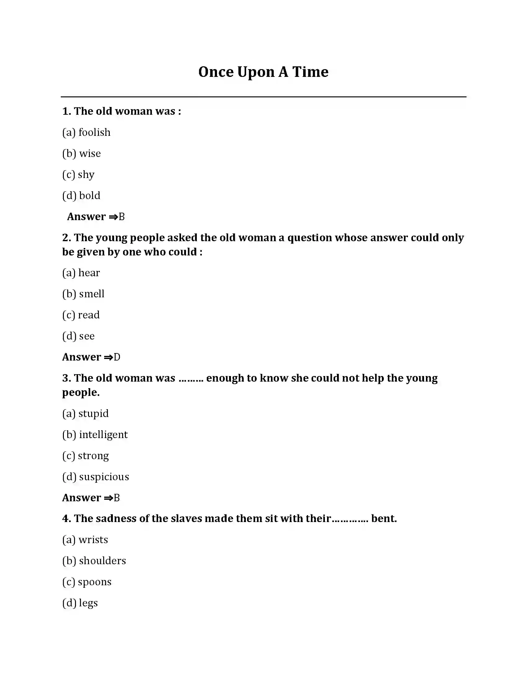 Bihar Board Class 10th Once Upon A Time Once Upon A Time  Objective Objective Question 1