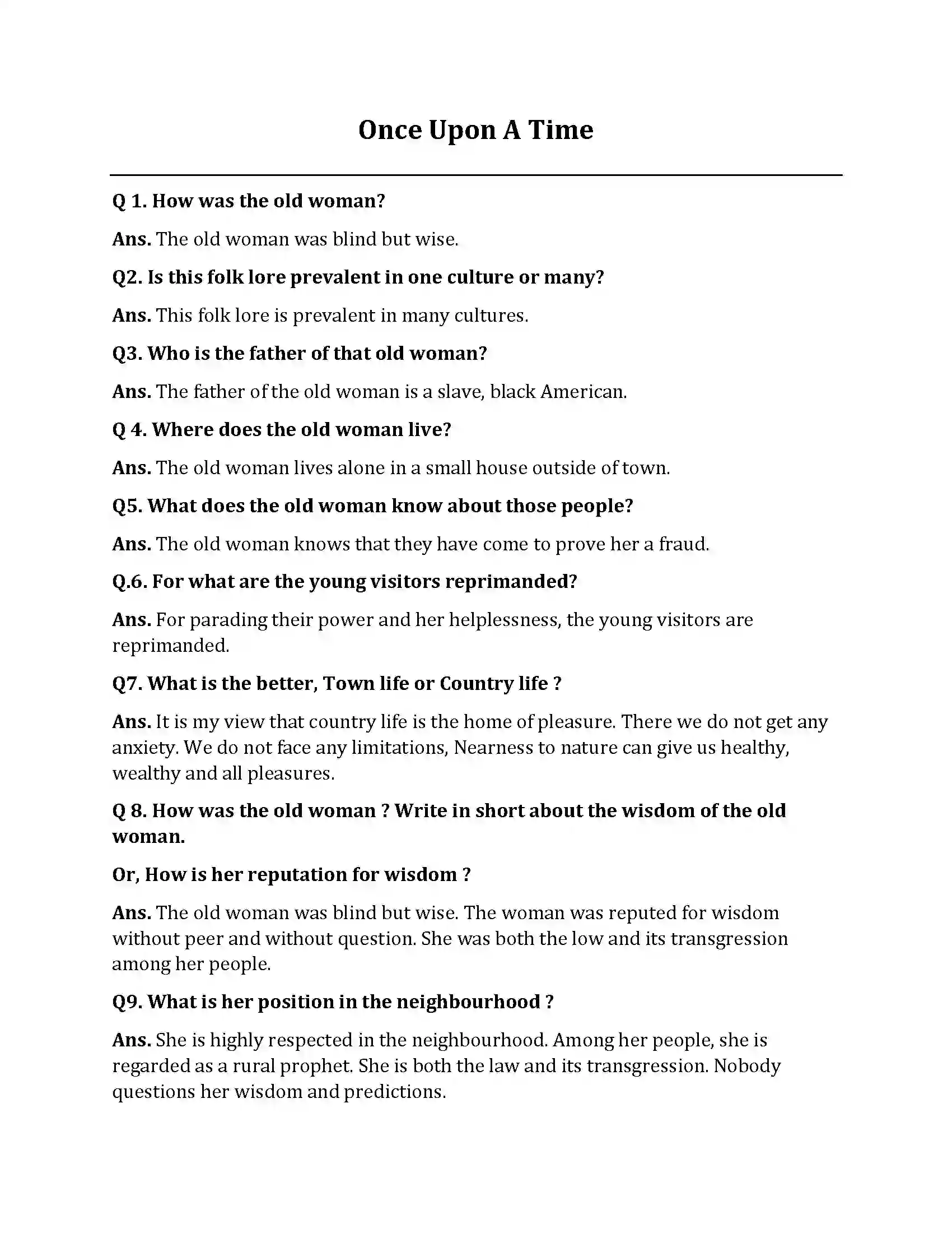 Bihar Board Class 10th Once Upon A Time Once Upon A Time  Subjective Objective Question 1