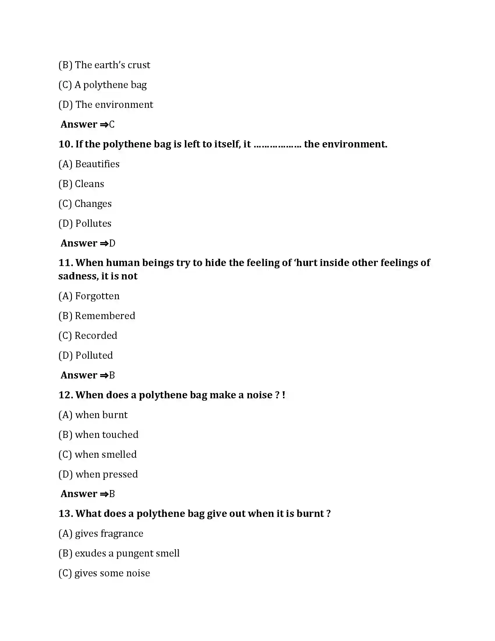 Bihar Board Class 10th Polythene Bag Polythene Bag  Objective Objective Question 3