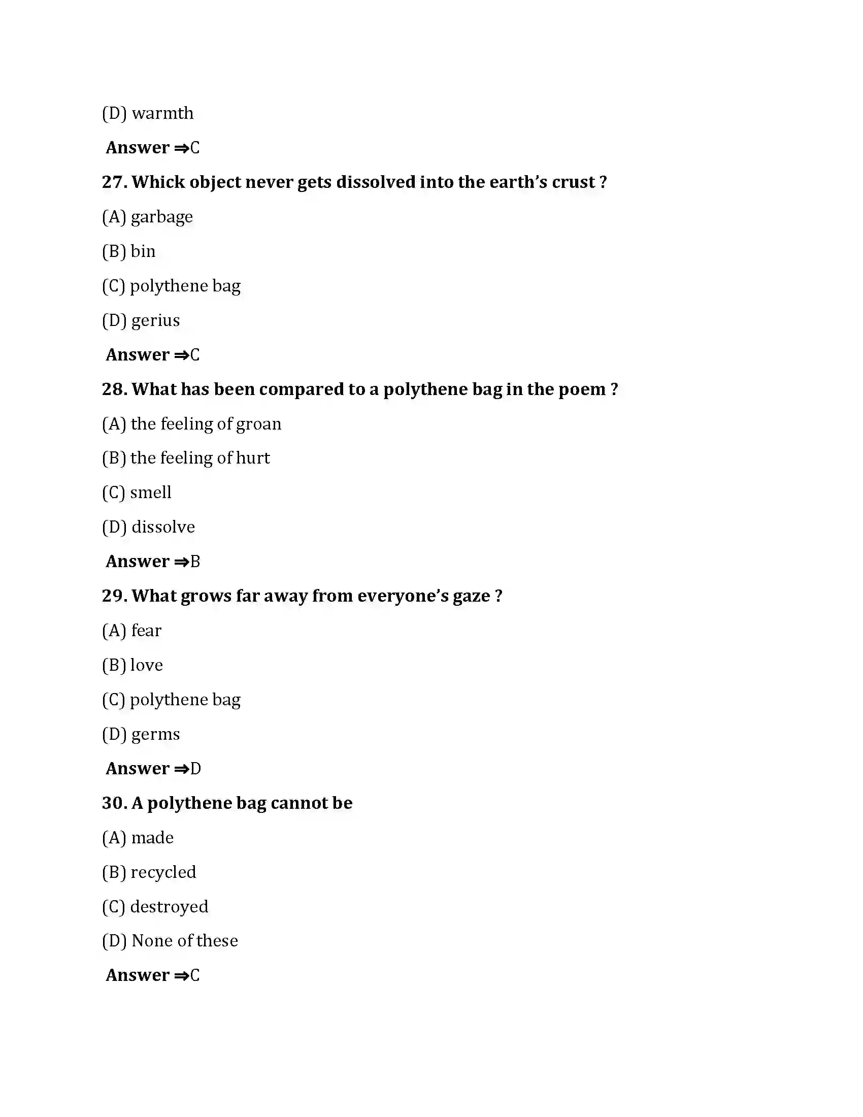 Bihar Board Class 10th Polythene Bag Polythene Bag  Objective Objective Question 7