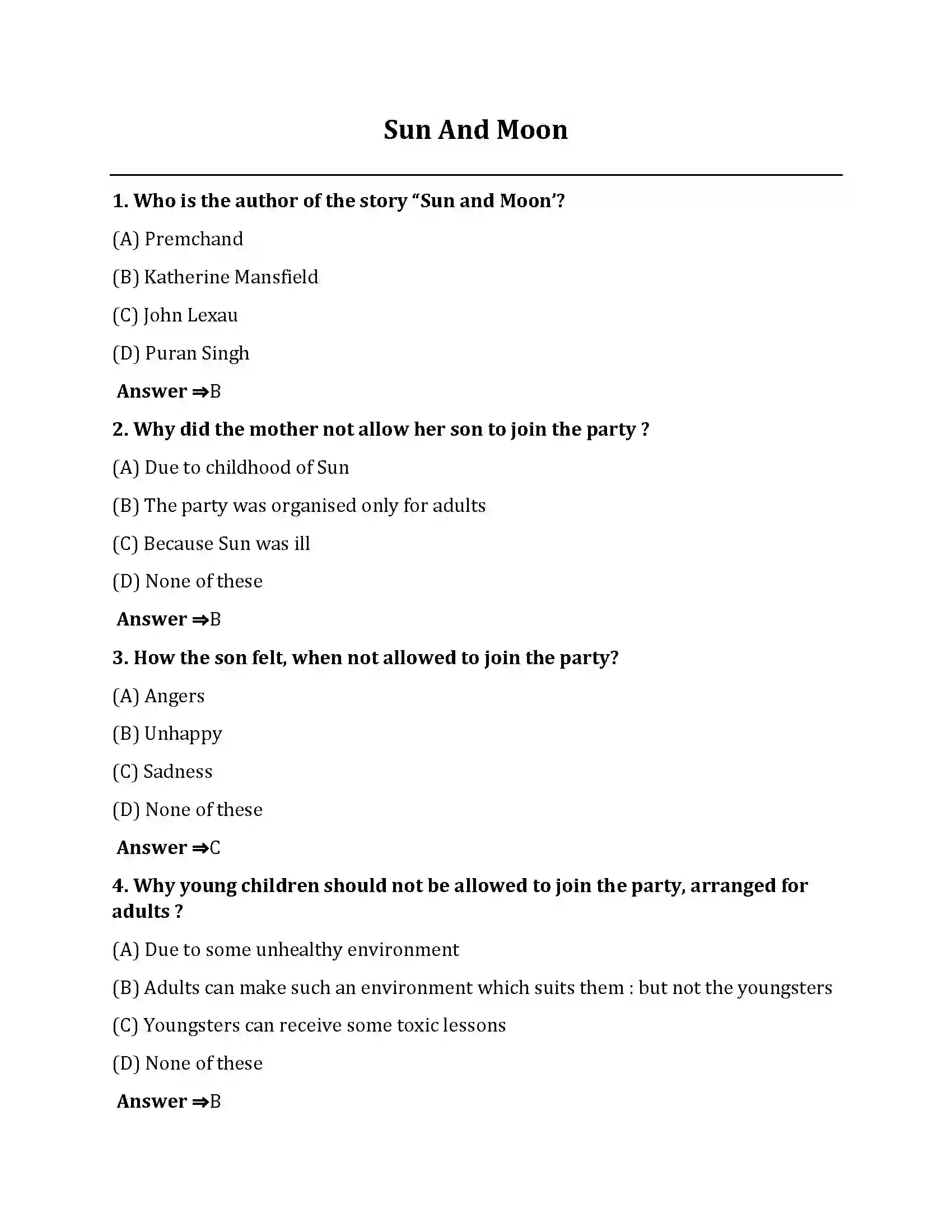 Bihar Board Class 10th Sun And Moon Sun And Moon  Objective Objective Question 1