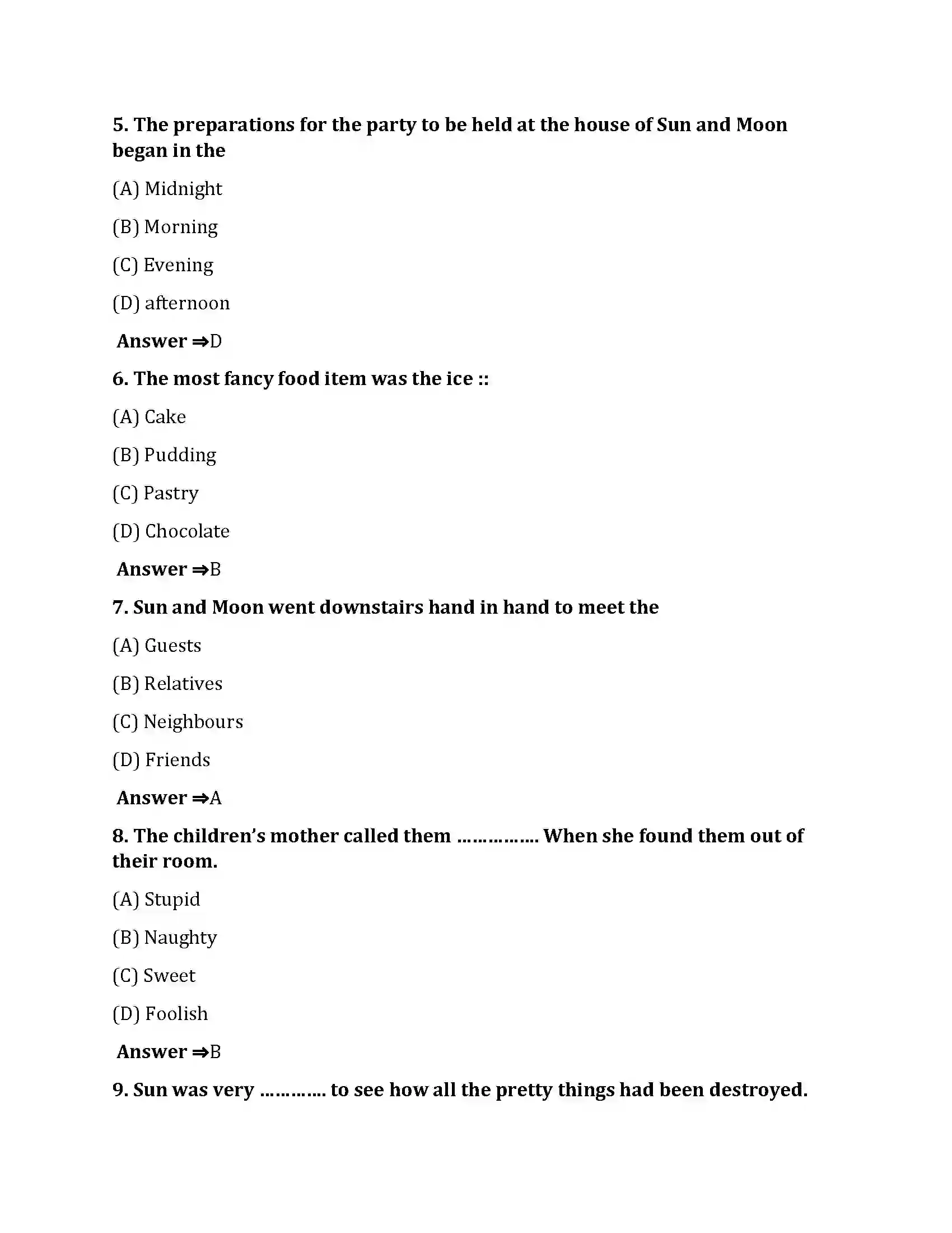 Bihar Board Class 10th Sun And Moon Sun And Moon  Objective Objective Question 2