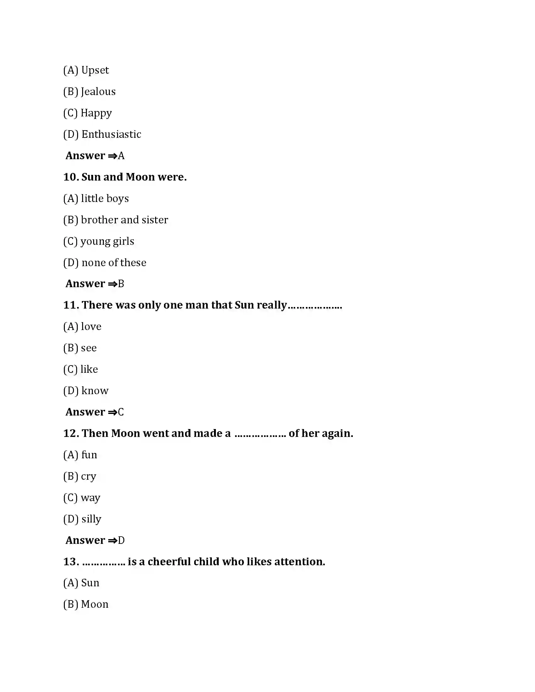 Bihar Board Class 10th Sun And Moon Sun And Moon  Objective Objective Question 3