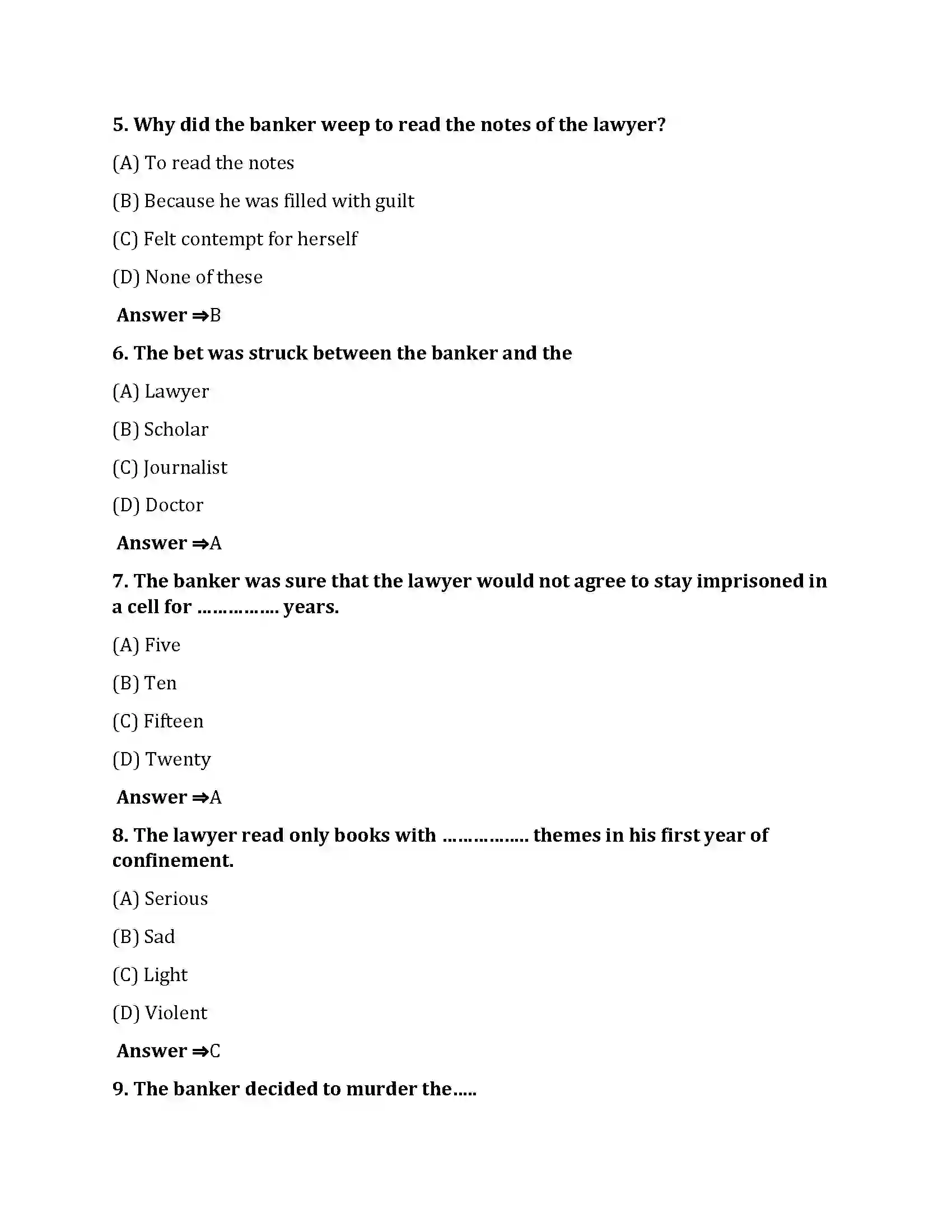 Bihar Board Class 10th The Bet The Bet  Objective Objective Question 2