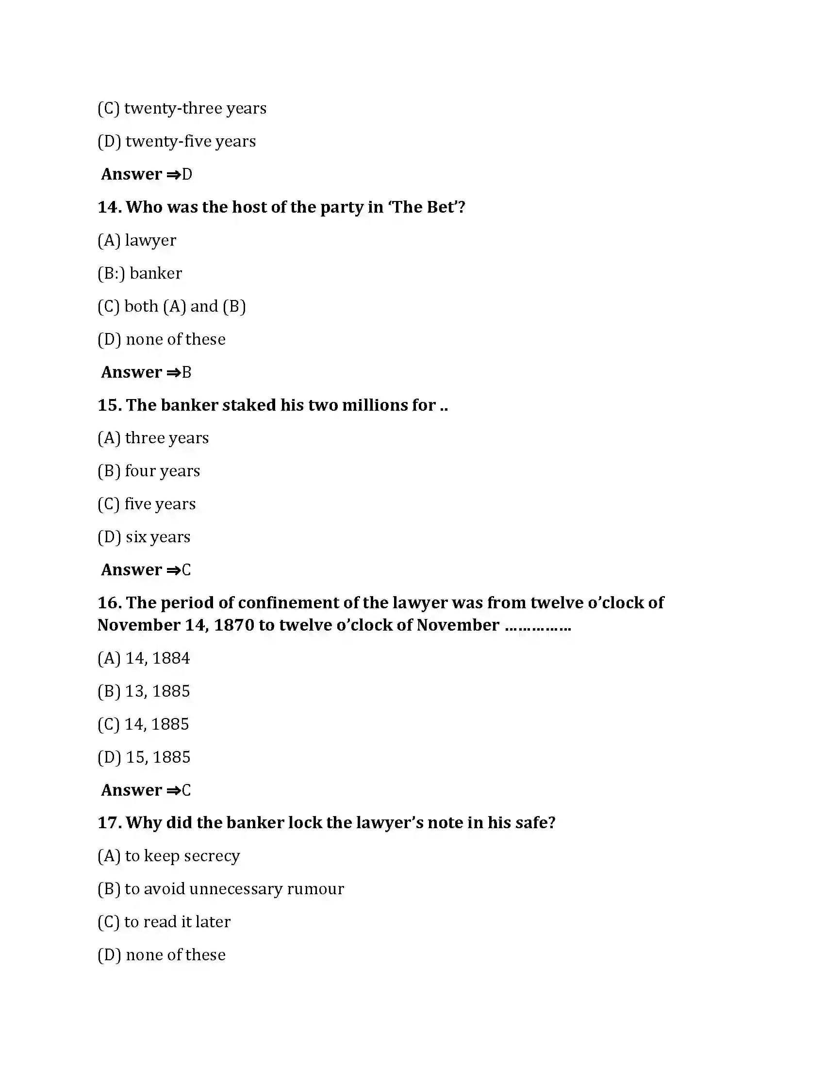 Bihar Board Class 10th The Bet The Bet  Objective Objective Question 4
