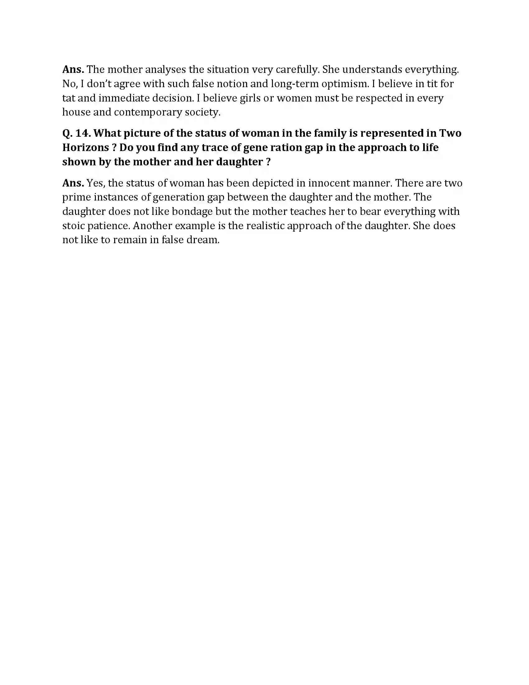 Bihar Board Class 10th Two Horizons Two Horizons  Subjective Objective Question 3