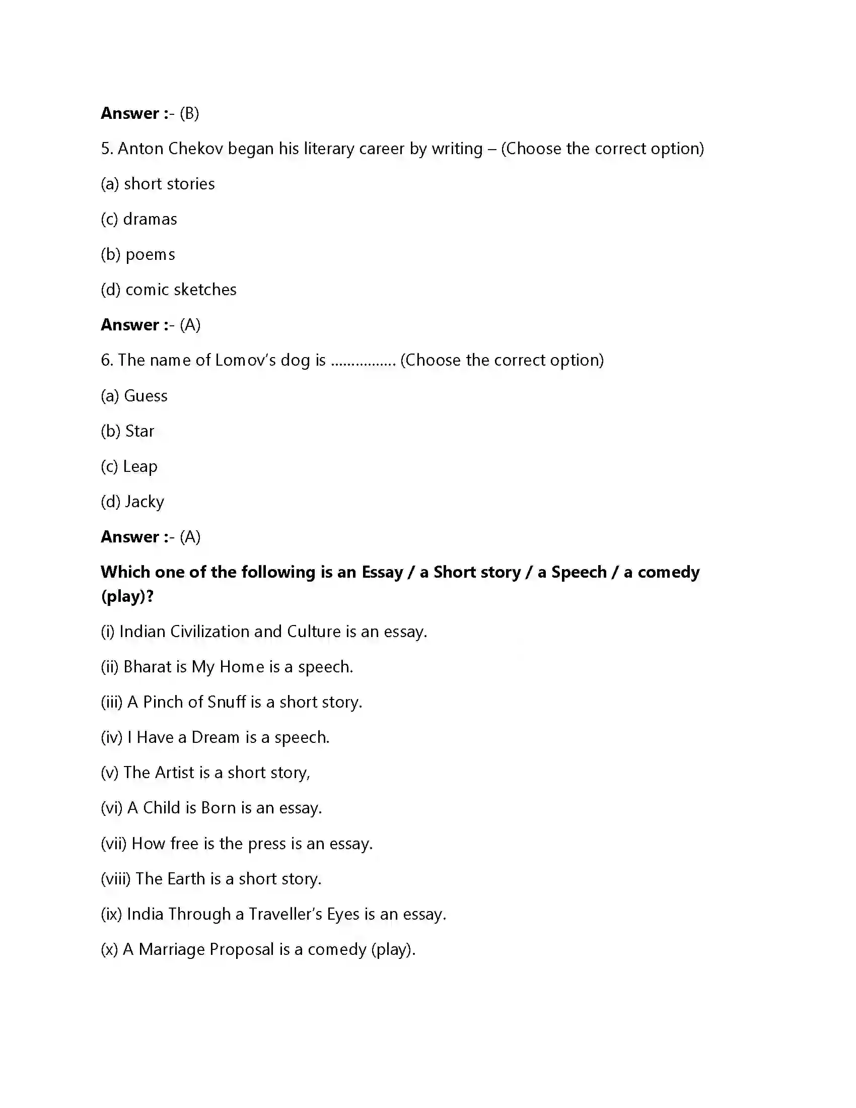 Bihar Board Class 12th A Marriage Proposal A Marriage Proposal  Objective Objective Question 2