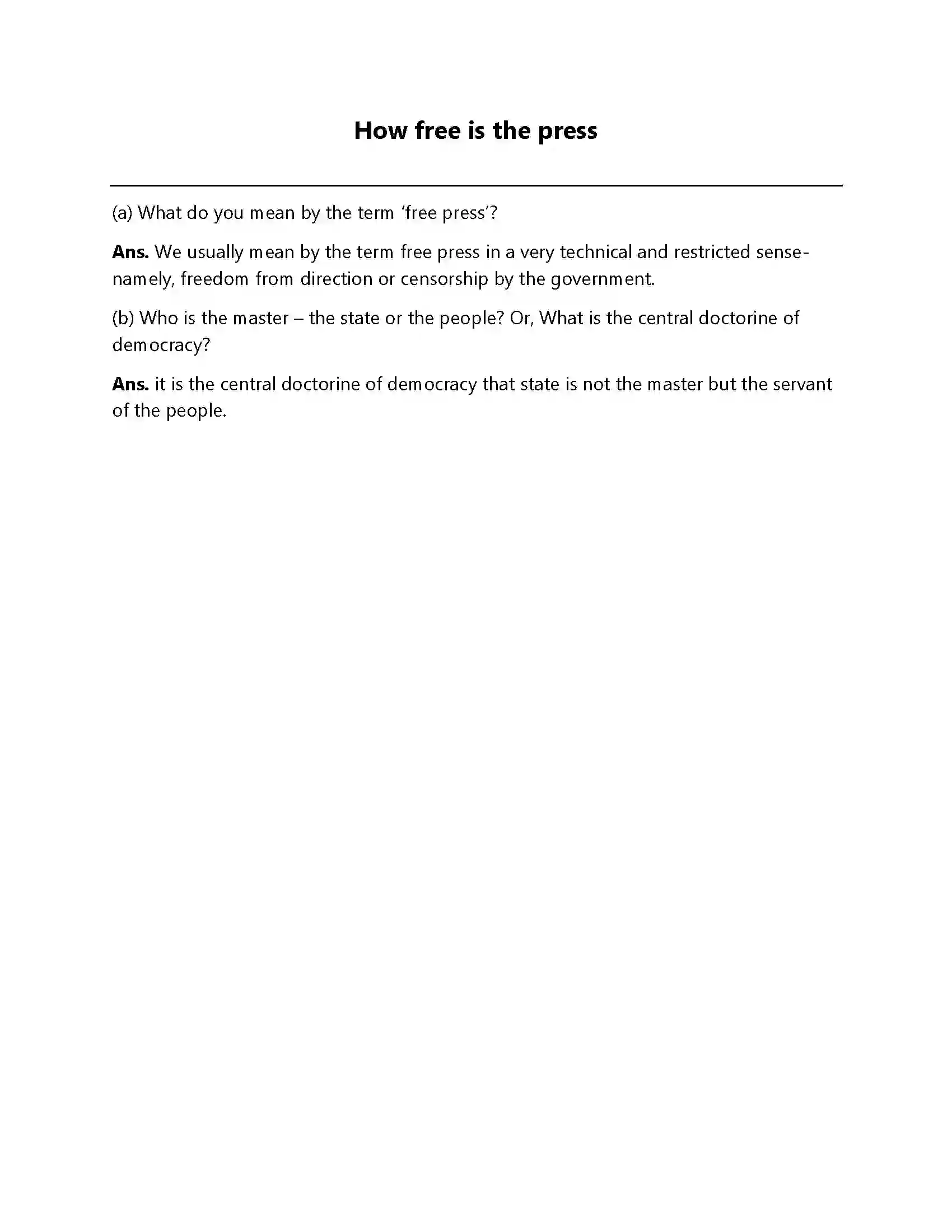 Bihar Board Class 12th How Free is the Press How Free is the Press  Subjective Objective Question 1