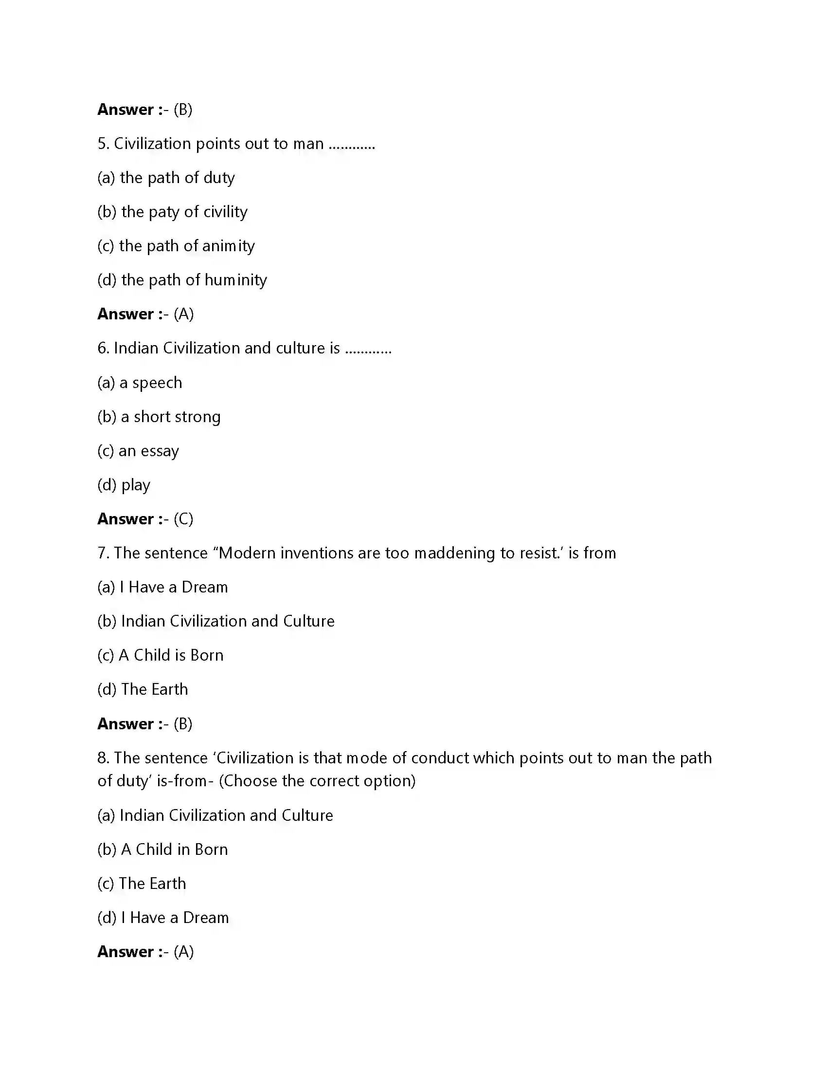 Bihar Board Class 12th Indian Civilization & Culture Indian Civilization and Culture  Objective Objective Question 2