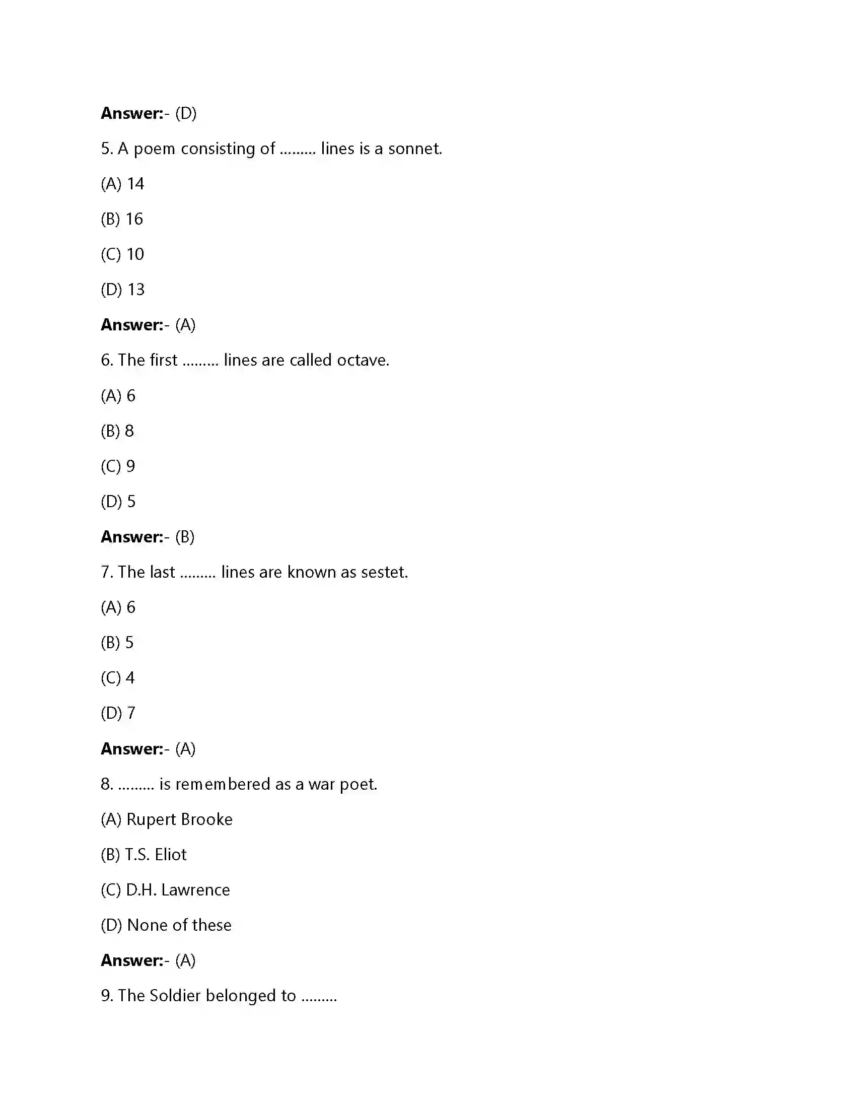 Bihar Board Class 12th The Soldier The Soldier  Objective Objective Question 2