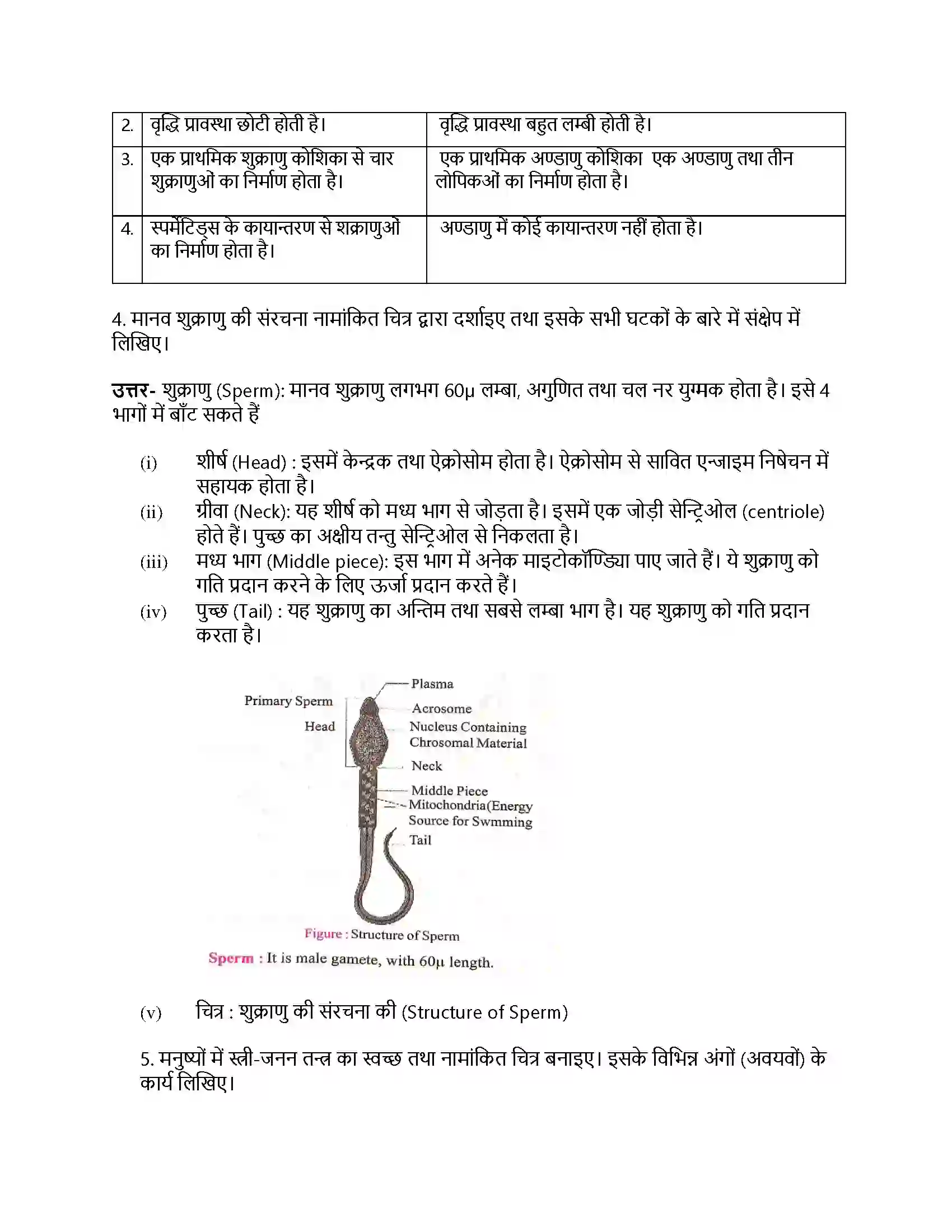 Bihar Board Class 12th मानव जनन मानव जनन  Subjective Objective Question 2
