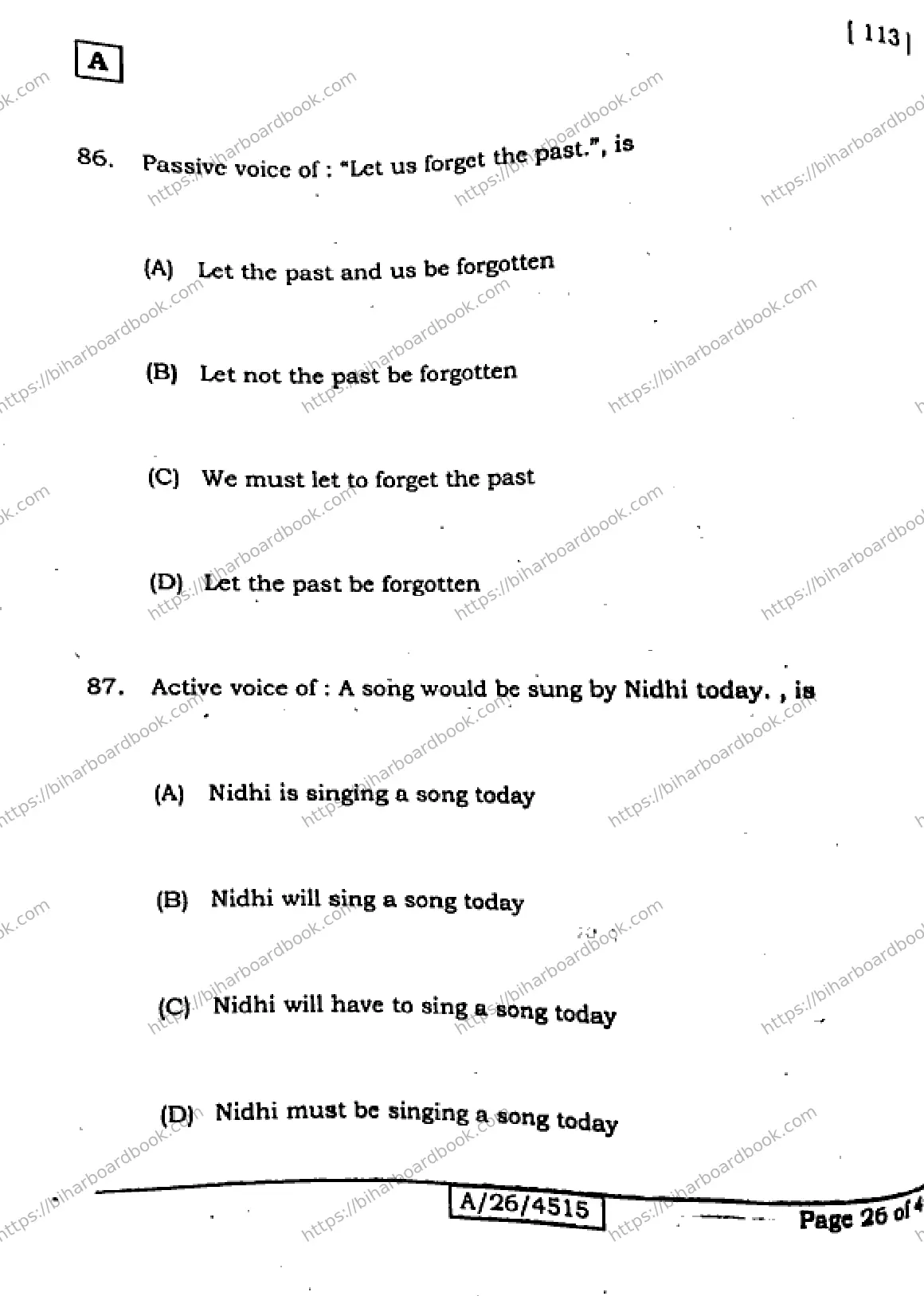 Bihar Board Class 10th 2026 ENGLISH-113-SET-A Previous Year Paper 26