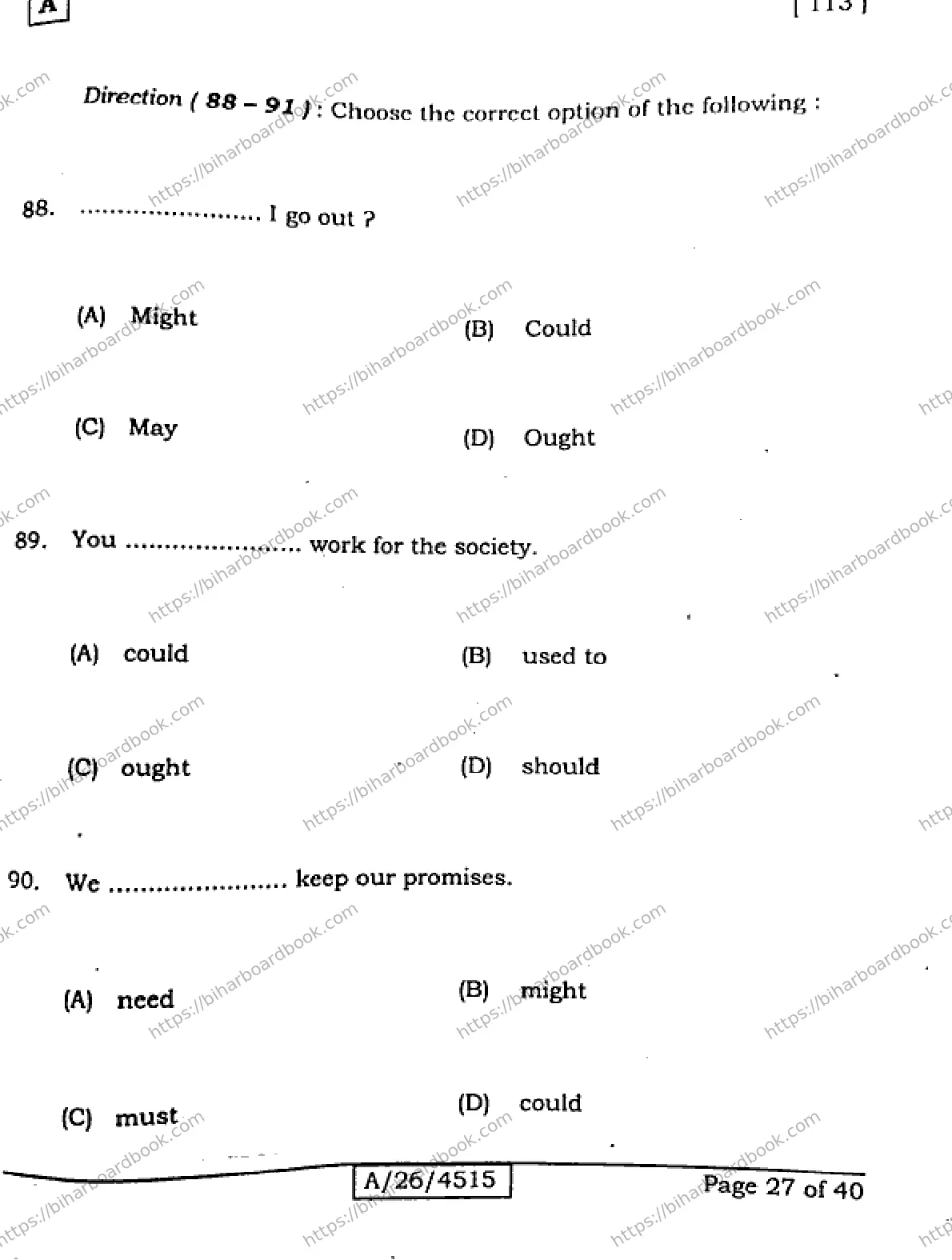 Bihar Board Class 10th 2026 ENGLISH-113-SET-A Previous Year Paper 27