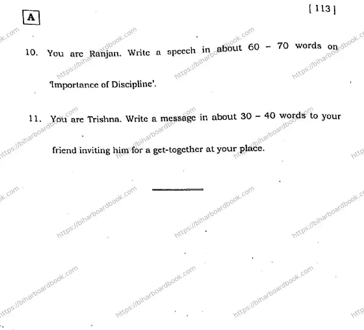 Bihar Board Class 10th 2026 ENGLISH-113-SET-A Previous Year Paper 40
