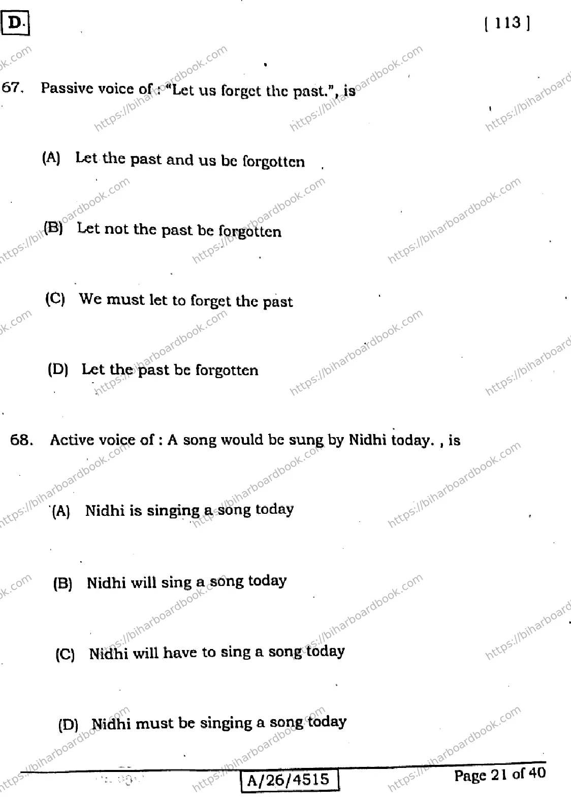 Bihar Board Class 10th 2026 ENGLISH-113-SET-D Previous Year Paper 21