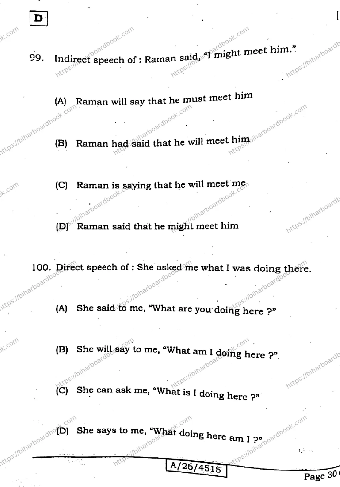 Bihar Board Class 10th 2026 ENGLISH-113-SET-D Previous Year Paper 30