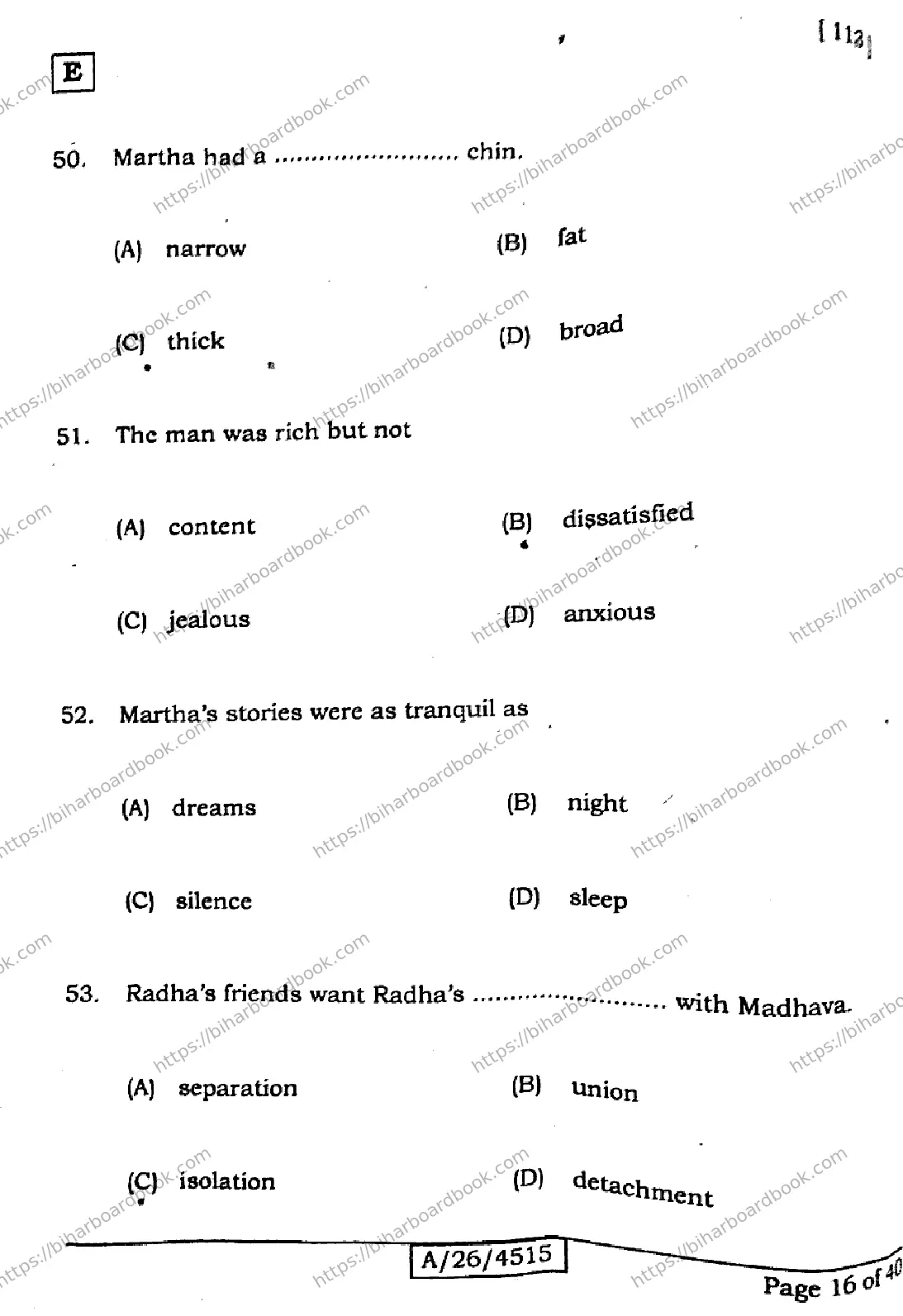 Bihar Board Class 10th 2026 ENGLISH-113-SET-E Previous Year Paper 16