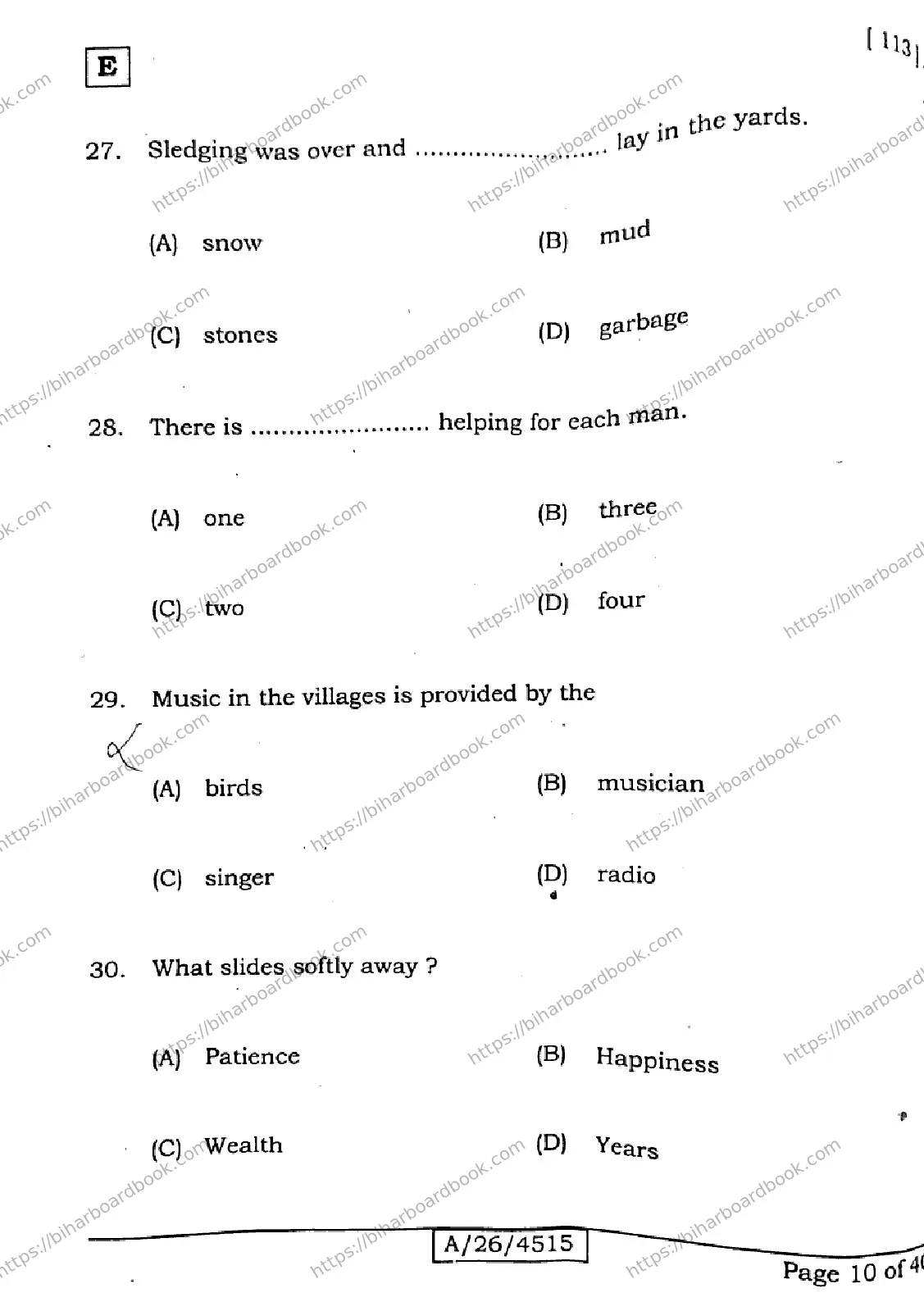 Bihar Board Class 10th 2026 ENGLISH-113-SET-E Previous Year Paper 9