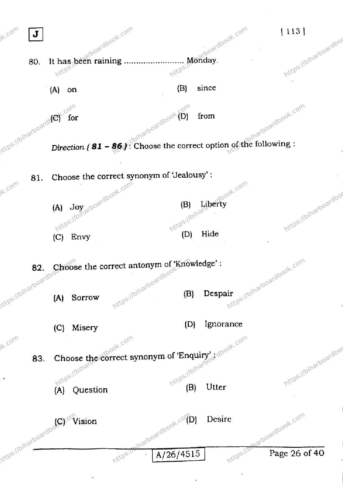 Bihar Board Class 10th 2026 ENGLISH-113-SET-J Previous Year Paper 26