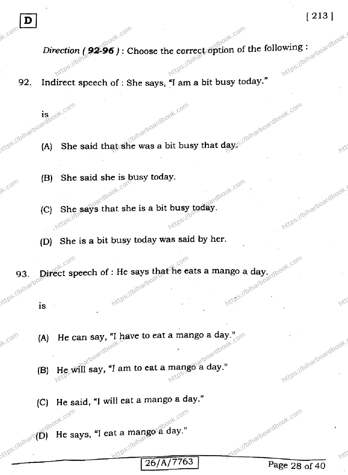 Bihar Board Class 10th 2026 ENGLISH-213-SET-D Previous Year Paper 28