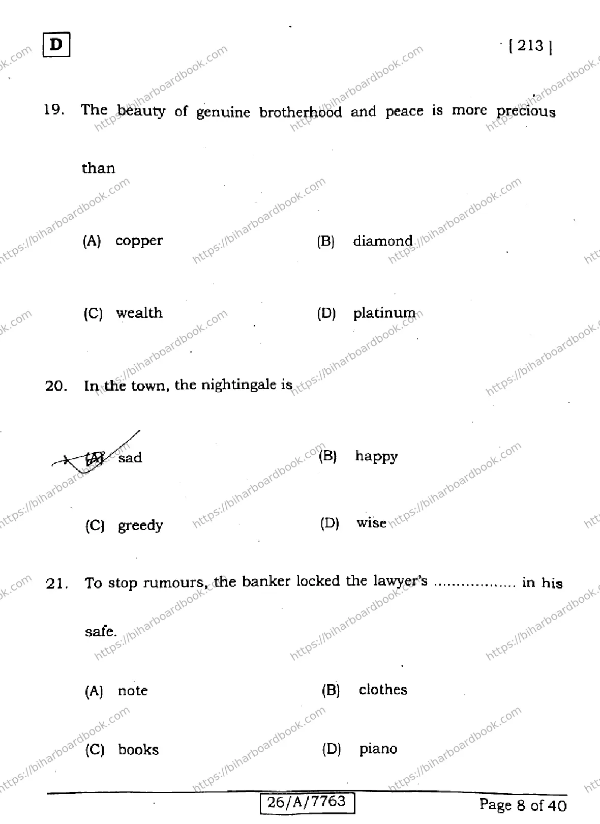 Bihar Board Class 10th 2026 ENGLISH-213-SET-D Previous Year Paper 8
