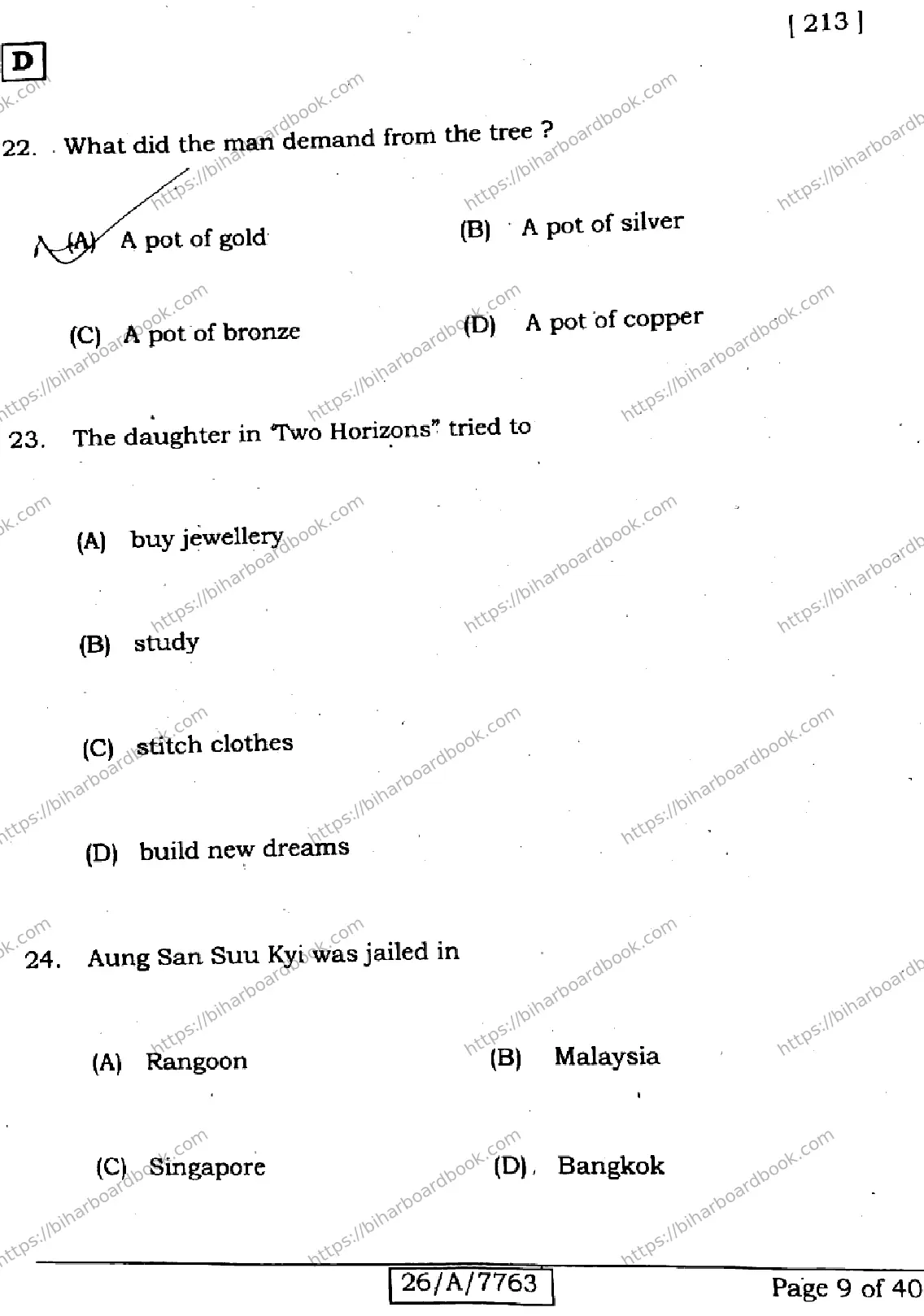 Bihar Board Class 10th 2026 ENGLISH-213-SET-D Previous Year Paper 9