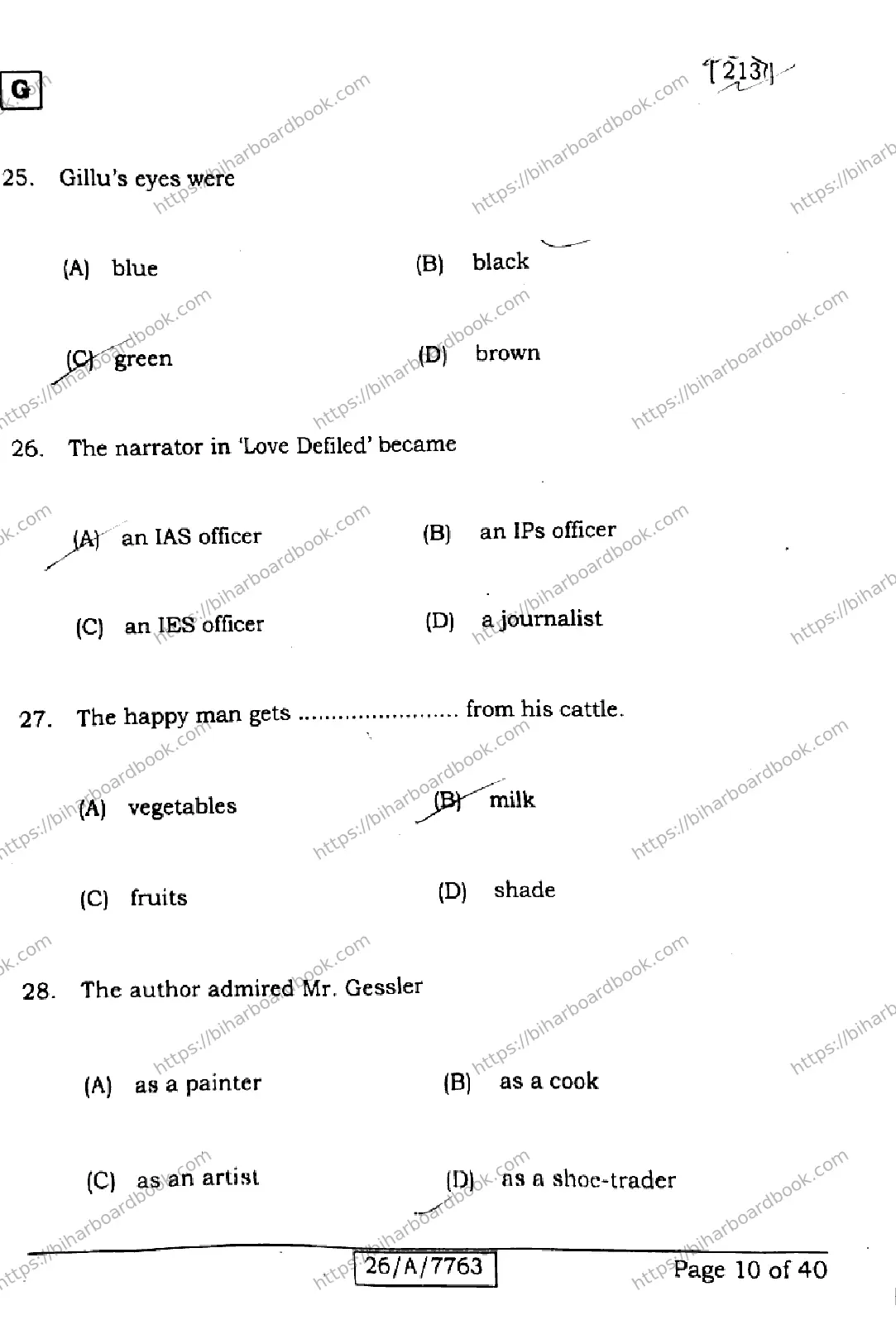 Bihar Board Class 10th 2026 ENGLISH-213-SET-G Previous Year Paper 10