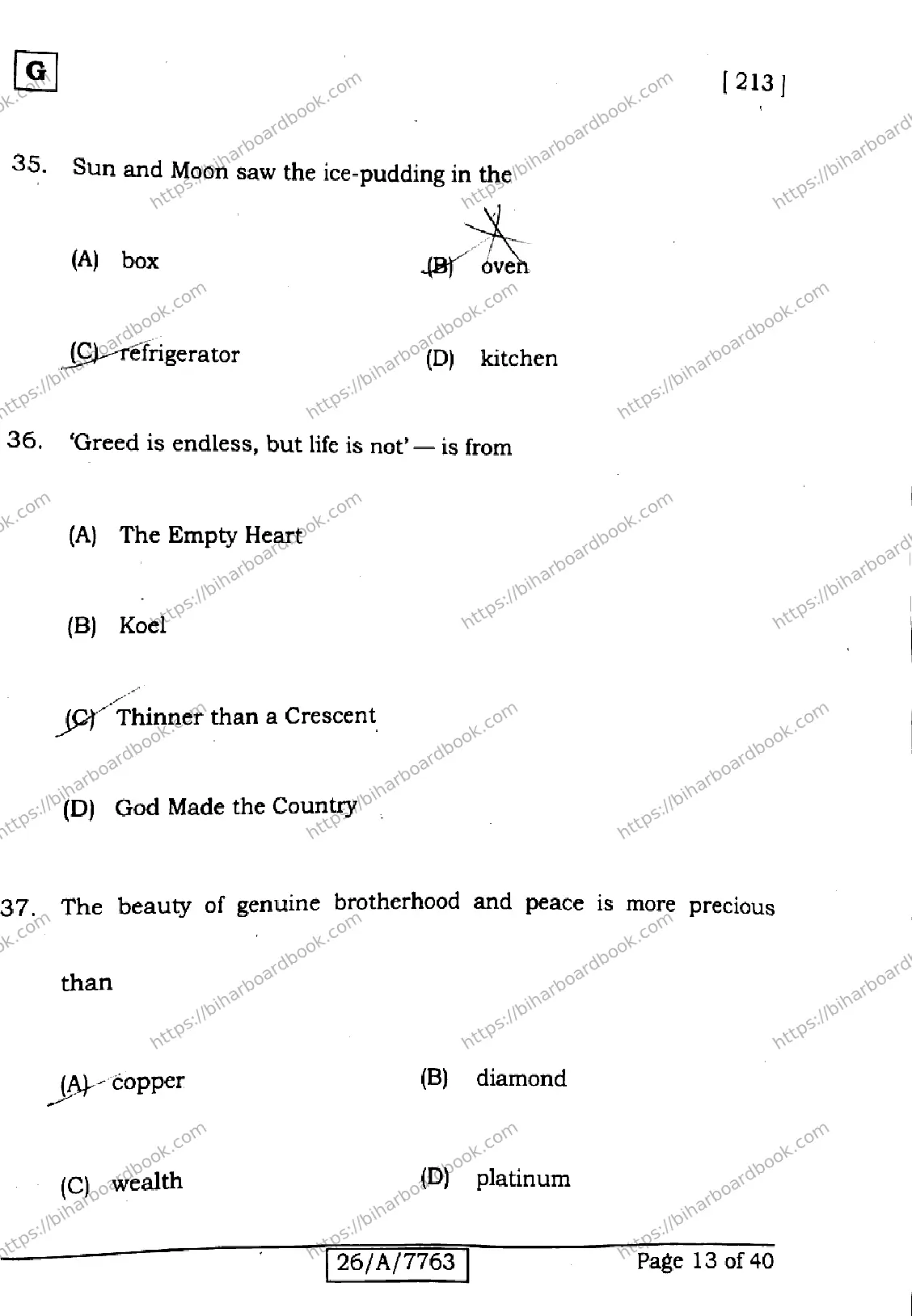 Bihar Board Class 10th 2026 ENGLISH-213-SET-G Previous Year Paper 13