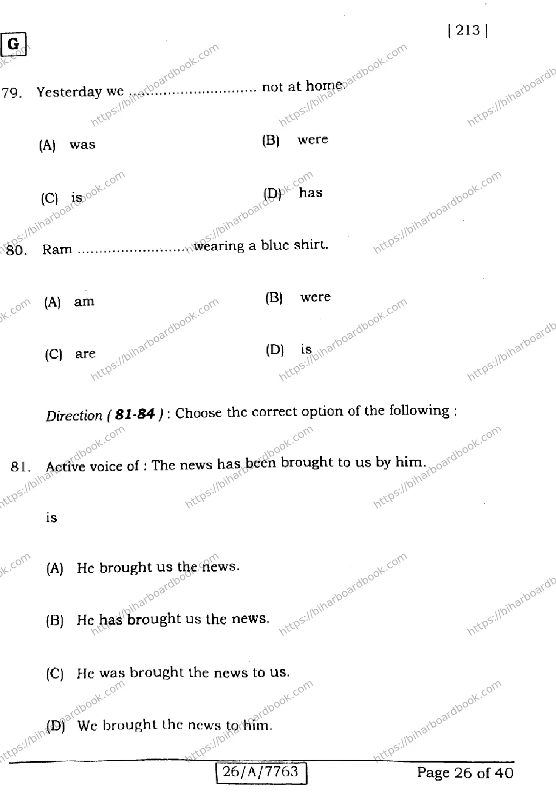 Bihar Board Class 10th 2026 ENGLISH-213-SET-G Previous Year Paper 26