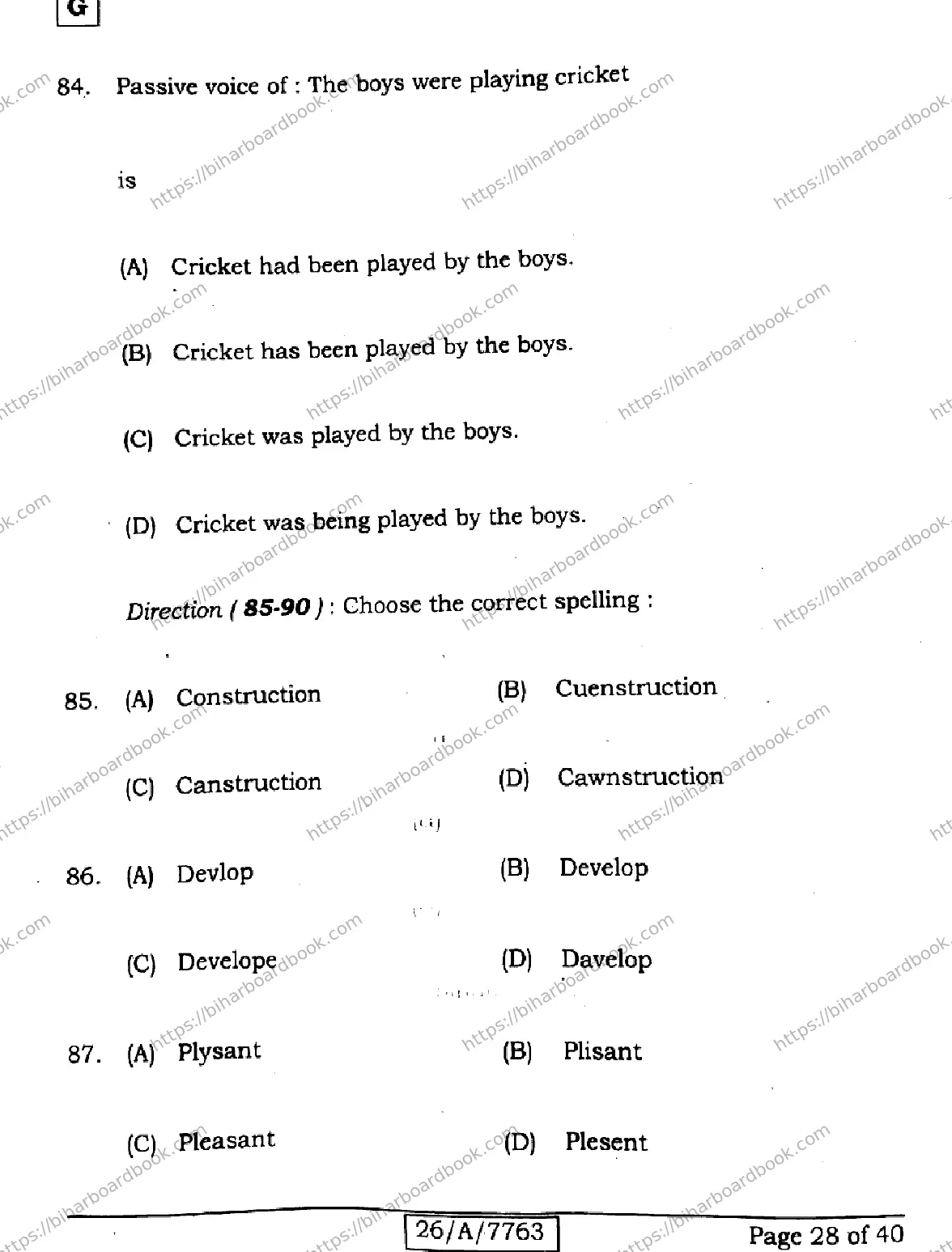 Bihar Board Class 10th 2026 ENGLISH-213-SET-G Previous Year Paper 28