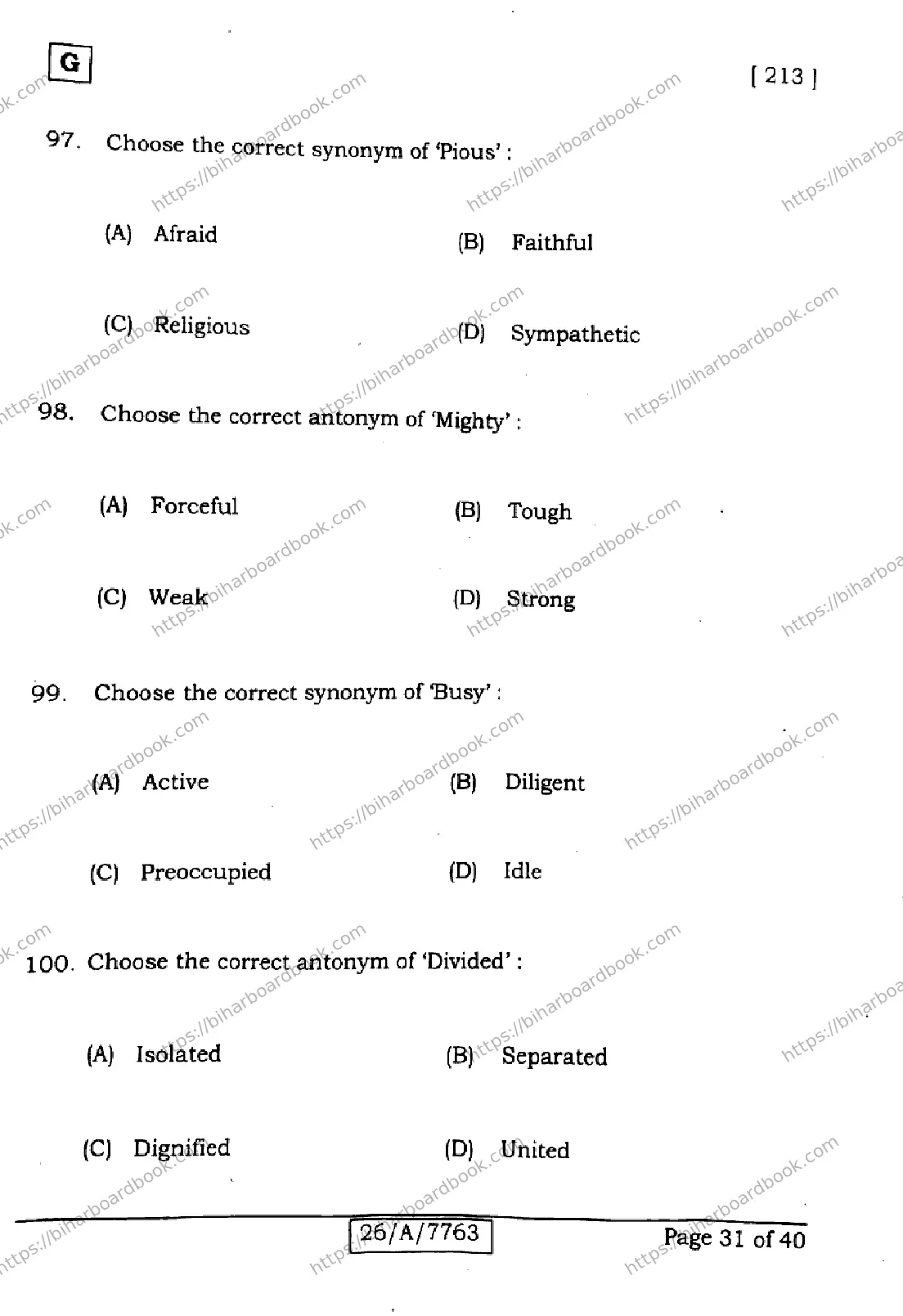 Bihar Board Class 10th 2026 ENGLISH-213-SET-G Previous Year Paper 31