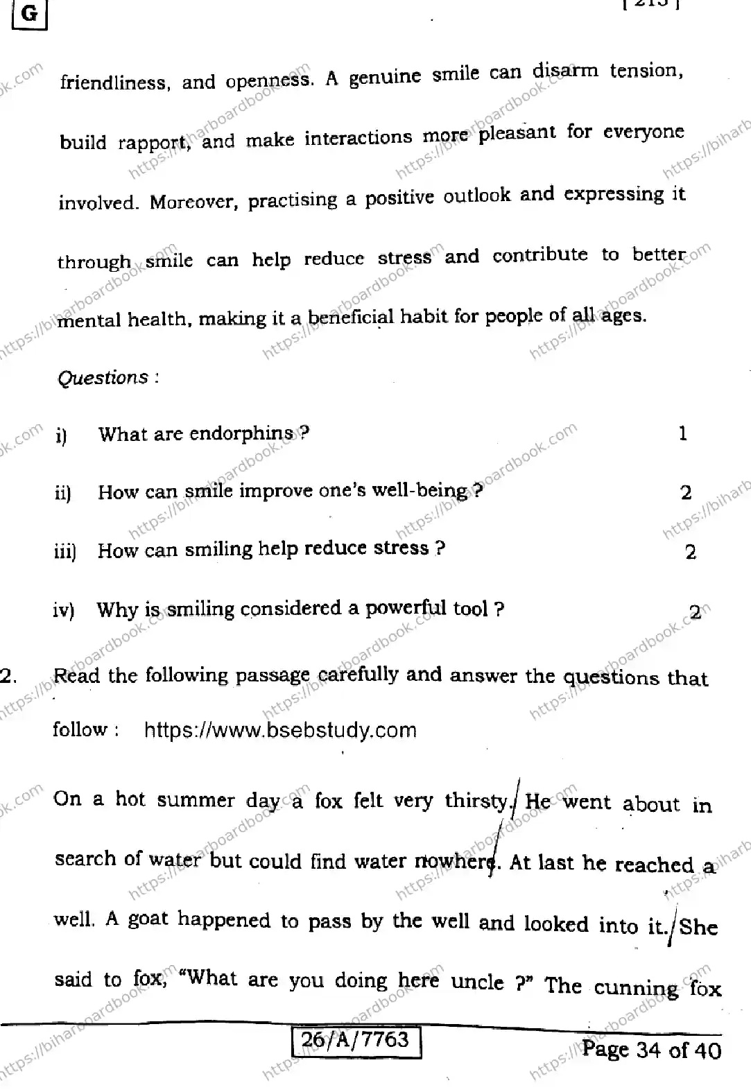 Bihar Board Class 10th 2026 ENGLISH-213-SET-G Previous Year Paper 34
