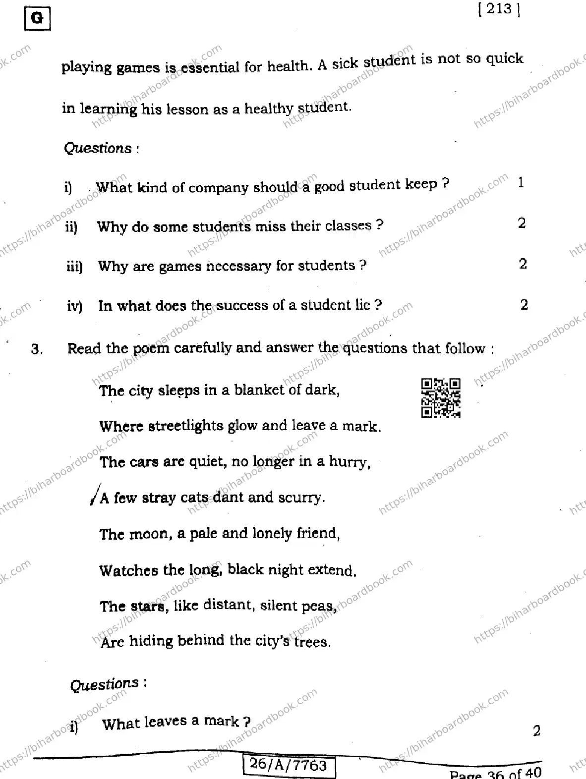 Bihar Board Class 10th 2026 ENGLISH-213-SET-G Previous Year Paper 36