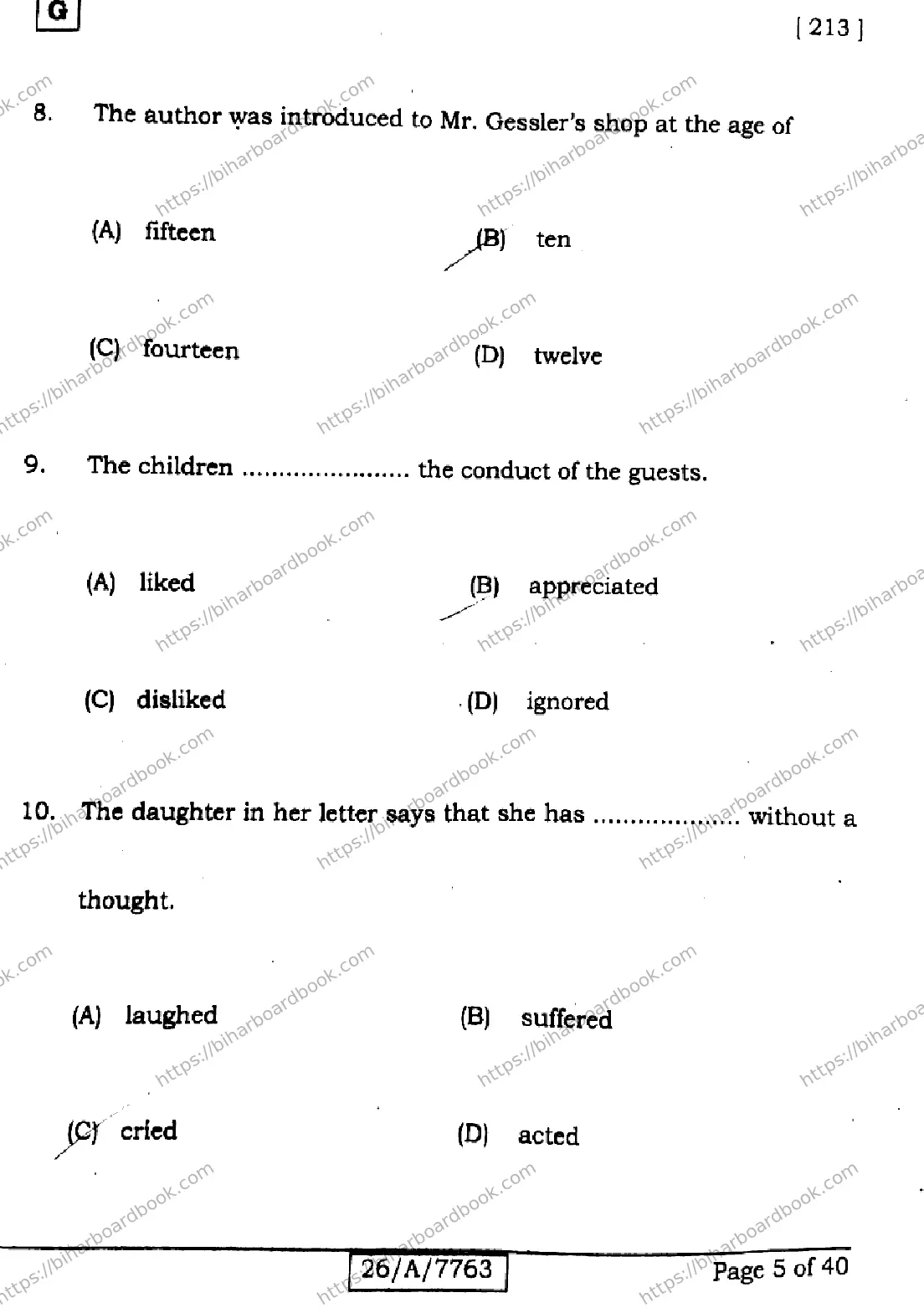 Bihar Board Class 10th 2026 ENGLISH-213-SET-G Previous Year Paper 5