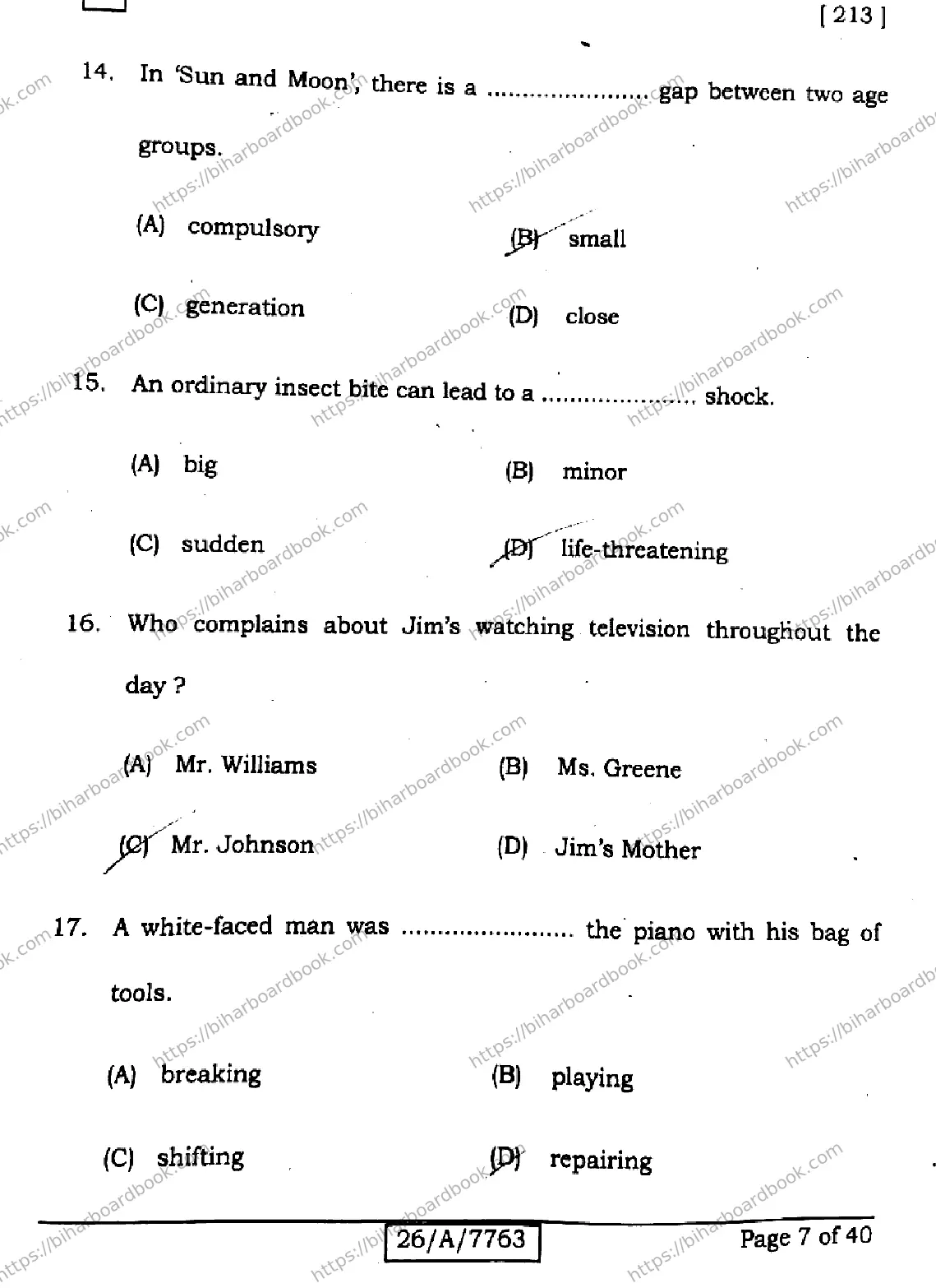 Bihar Board Class 10th 2026 ENGLISH-213-SET-G Previous Year Paper 7