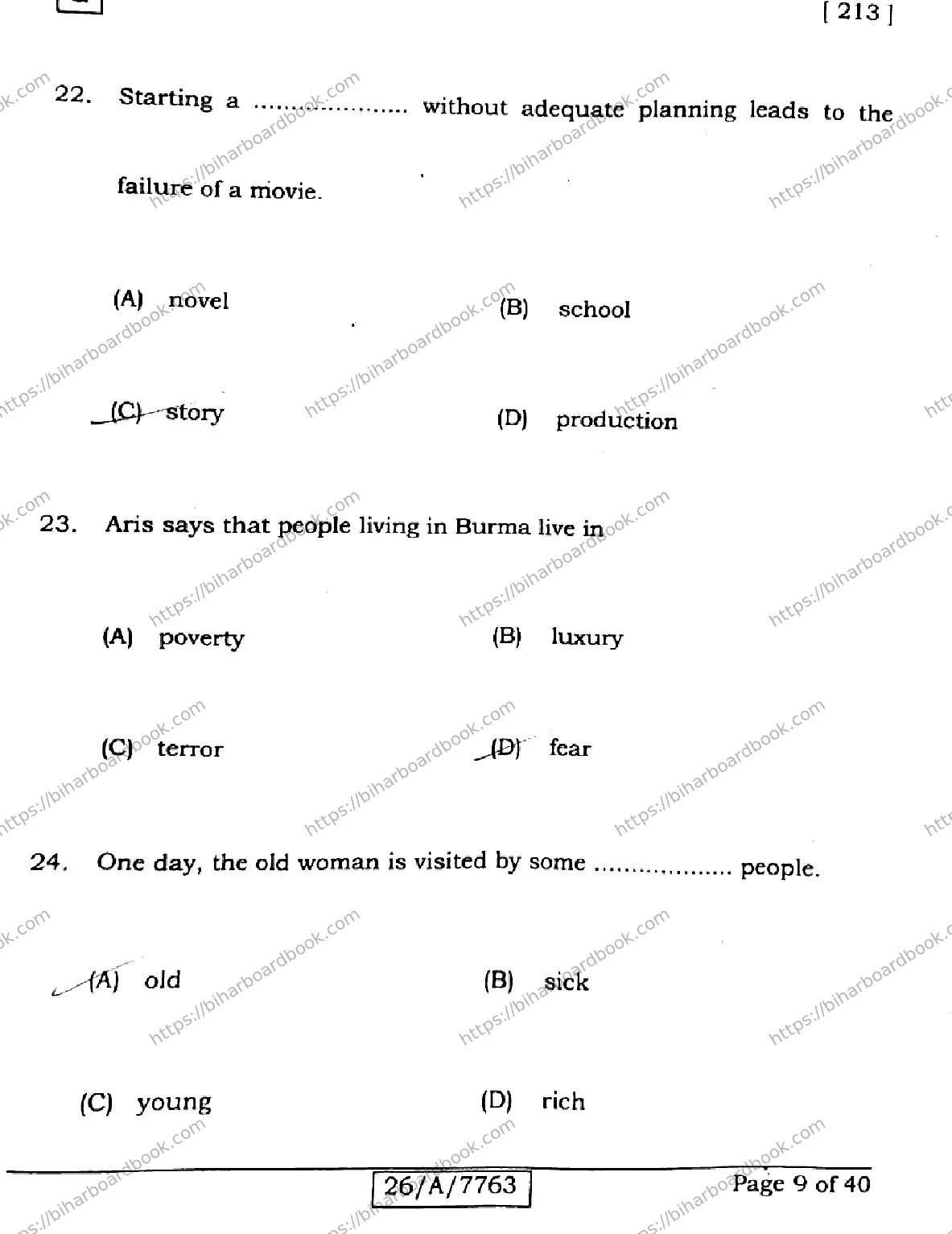 Bihar Board Class 10th 2026 ENGLISH-213-SET-G Previous Year Paper 9
