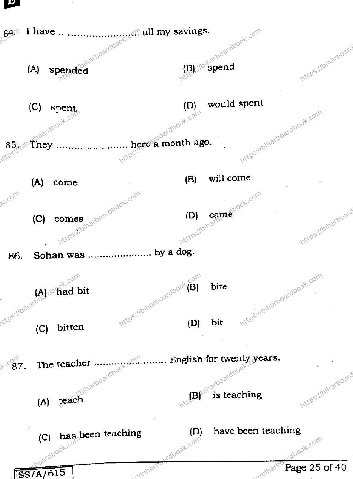 Bihar Board Class 10th 2025 English  113  SetE  2025 Previous Year Paper 25