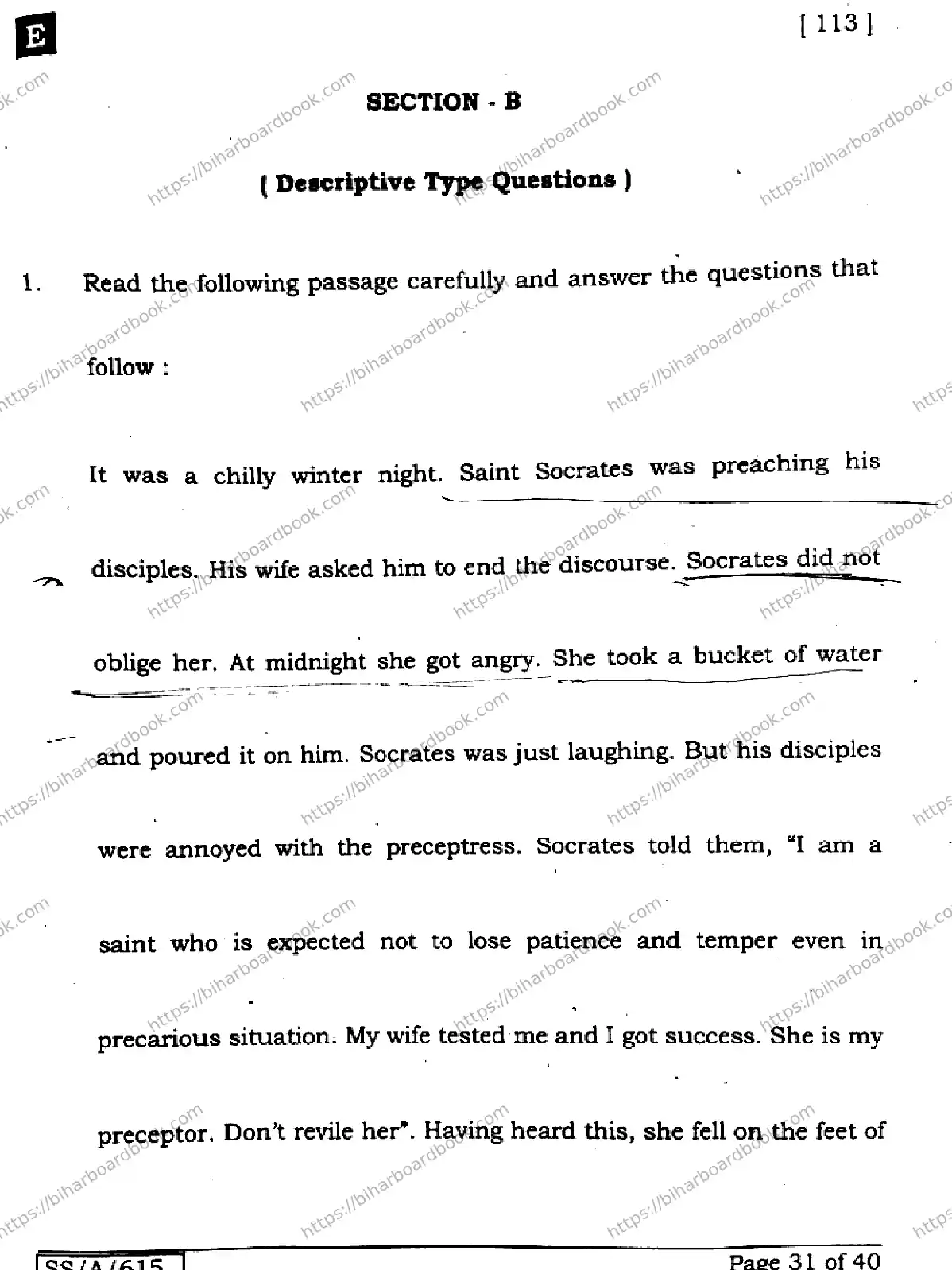 Bihar Board Class 10th 2025 English  113  SetE  2025 Previous Year Paper 31
