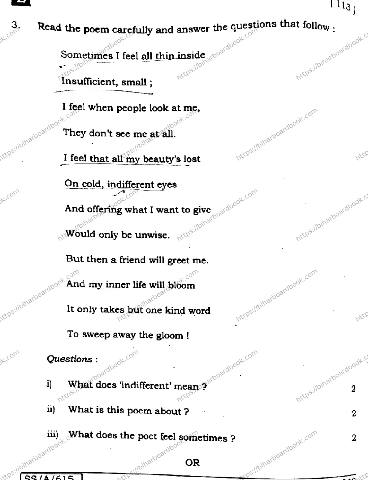 Bihar Board Class 10th 2025 English  113  SetE  2025 Previous Year Paper 36
