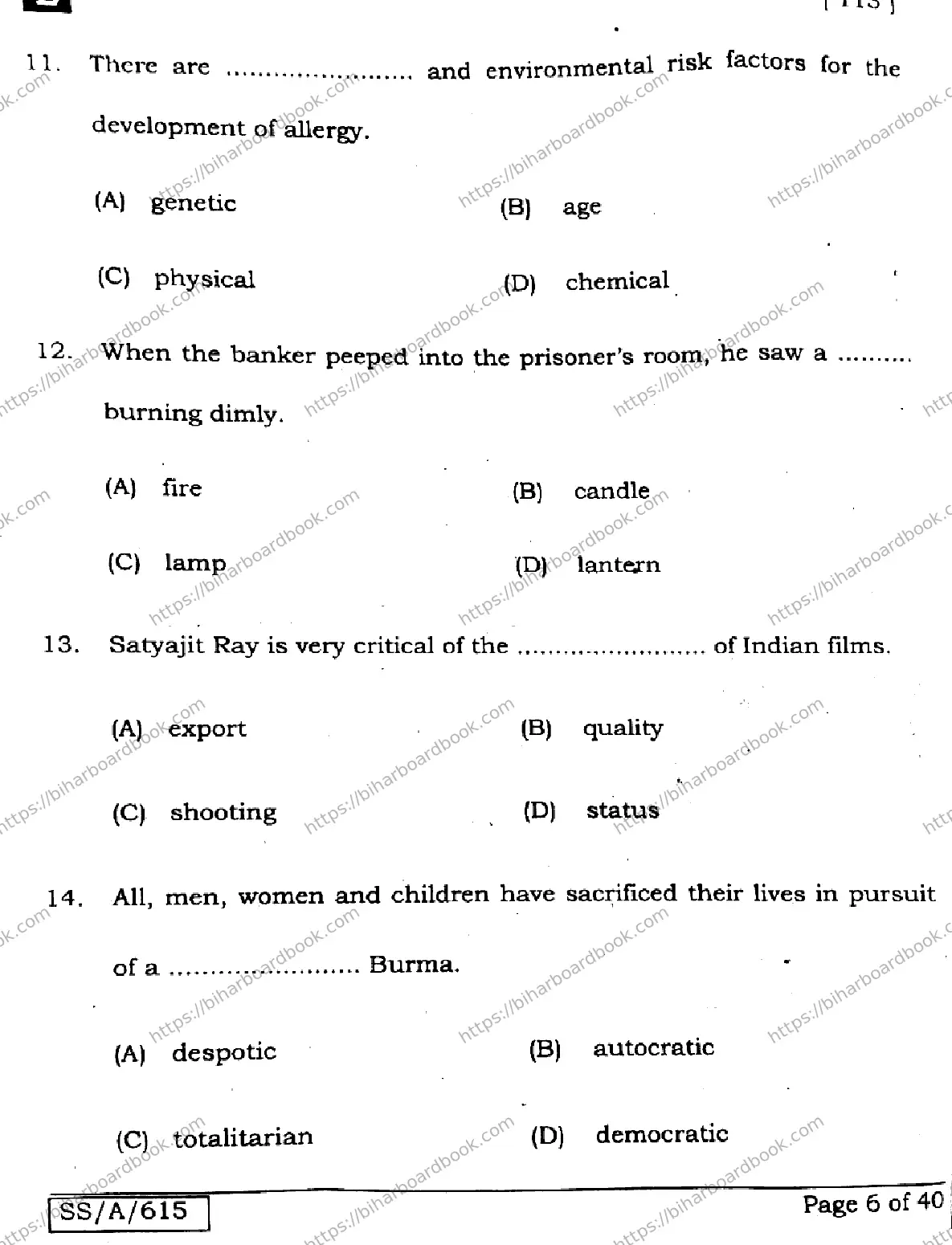 Bihar Board Class 10th 2025 English  113  SetE  2025 Previous Year Paper 6