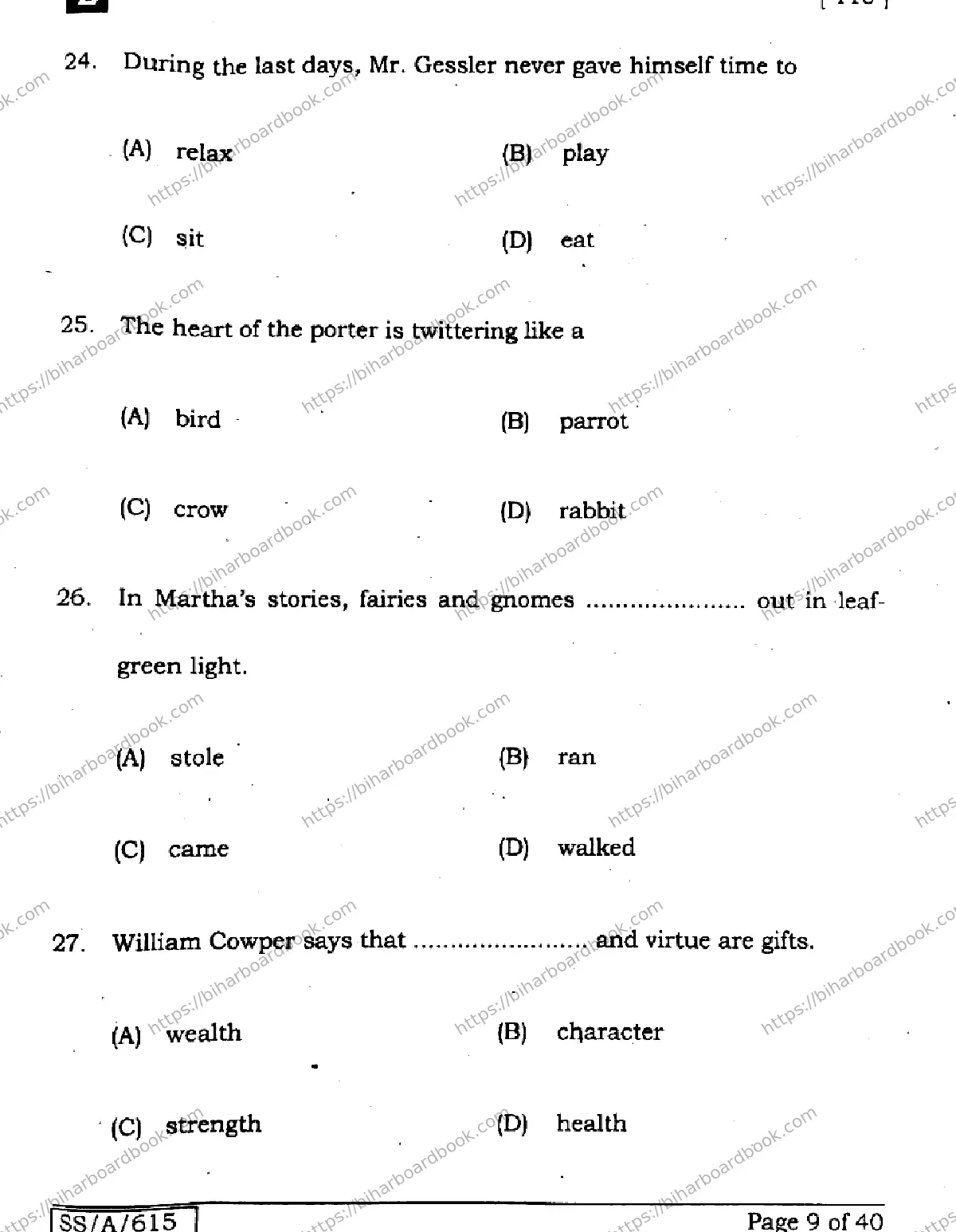 Bihar Board Class 10th 2025 English  113  SetE  2025 Previous Year Paper 9
