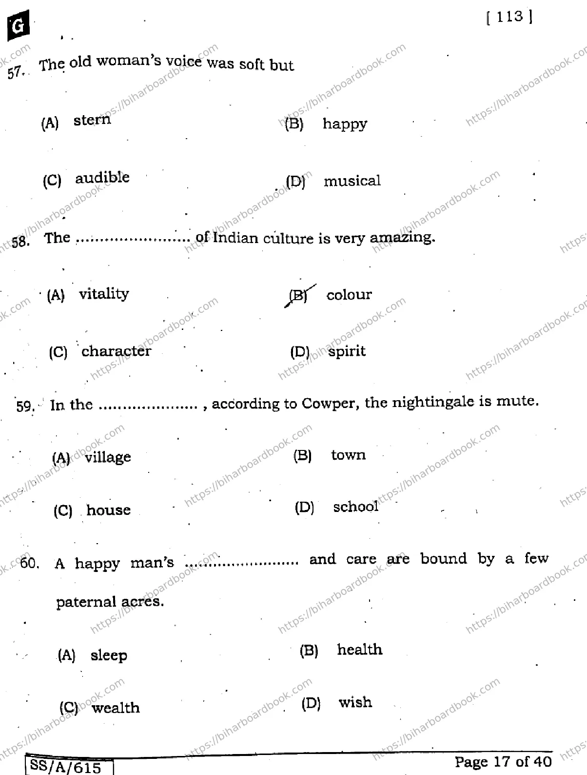 Bihar Board Class 10th 2025 English  113  SetG  2025 Previous Year Paper 16