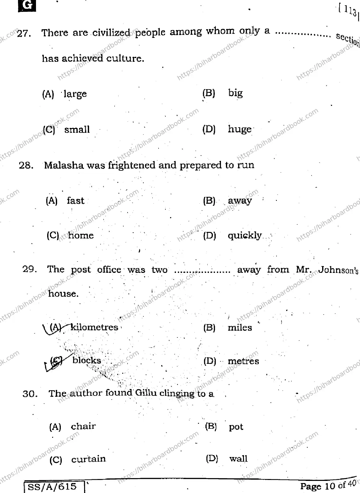 Bihar Board Class 10th 2025 English  113  SetG  2025 Previous Year Paper 9