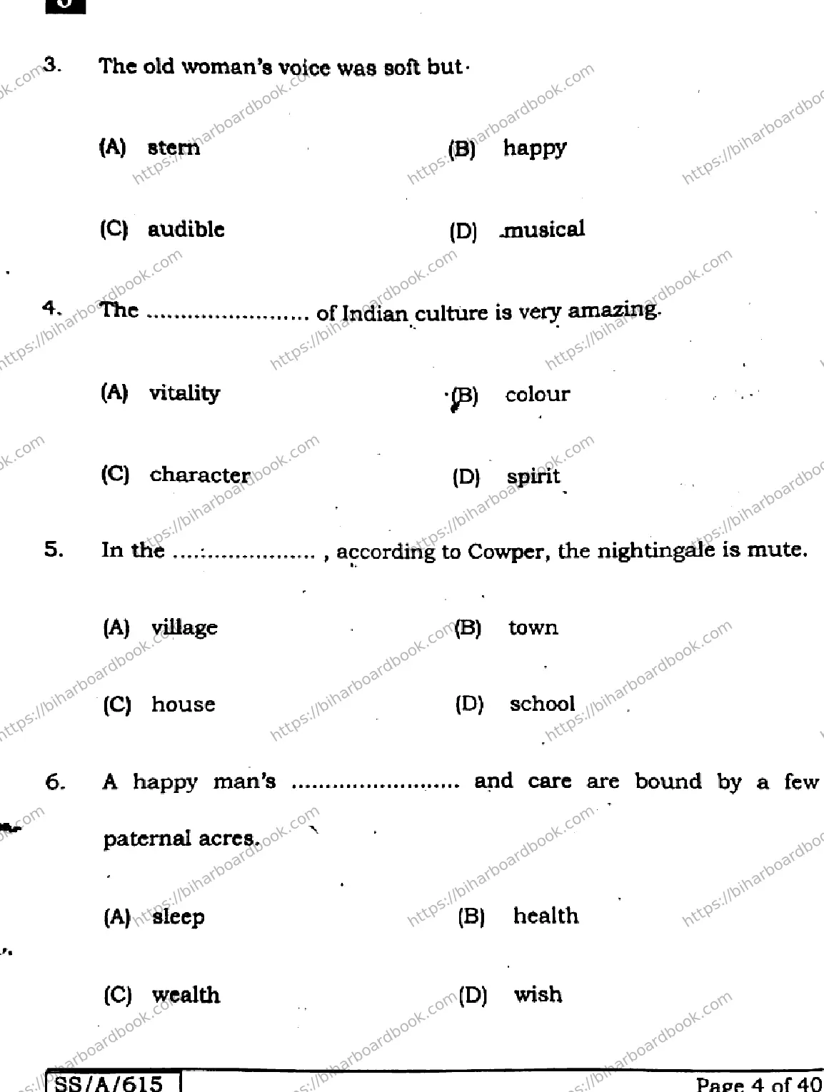 Bihar Board Class 10th 2025 English  113  SetJ  2025 Previous Year Paper 4