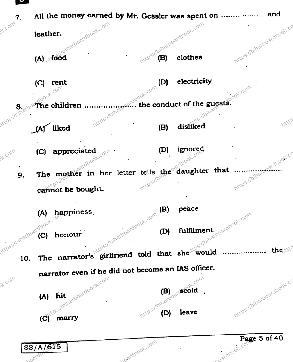 Bihar Board Class 10th 2025 English  113  SetJ  2025 Previous Year Paper 5