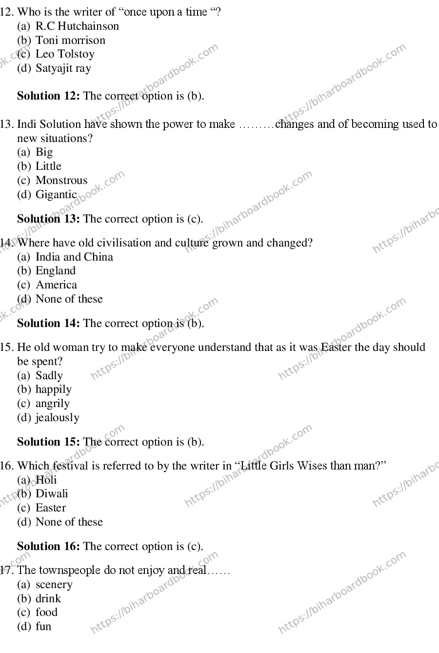 Bihar Board Class 10th 2018 English  2018 Previous Year Paper 3