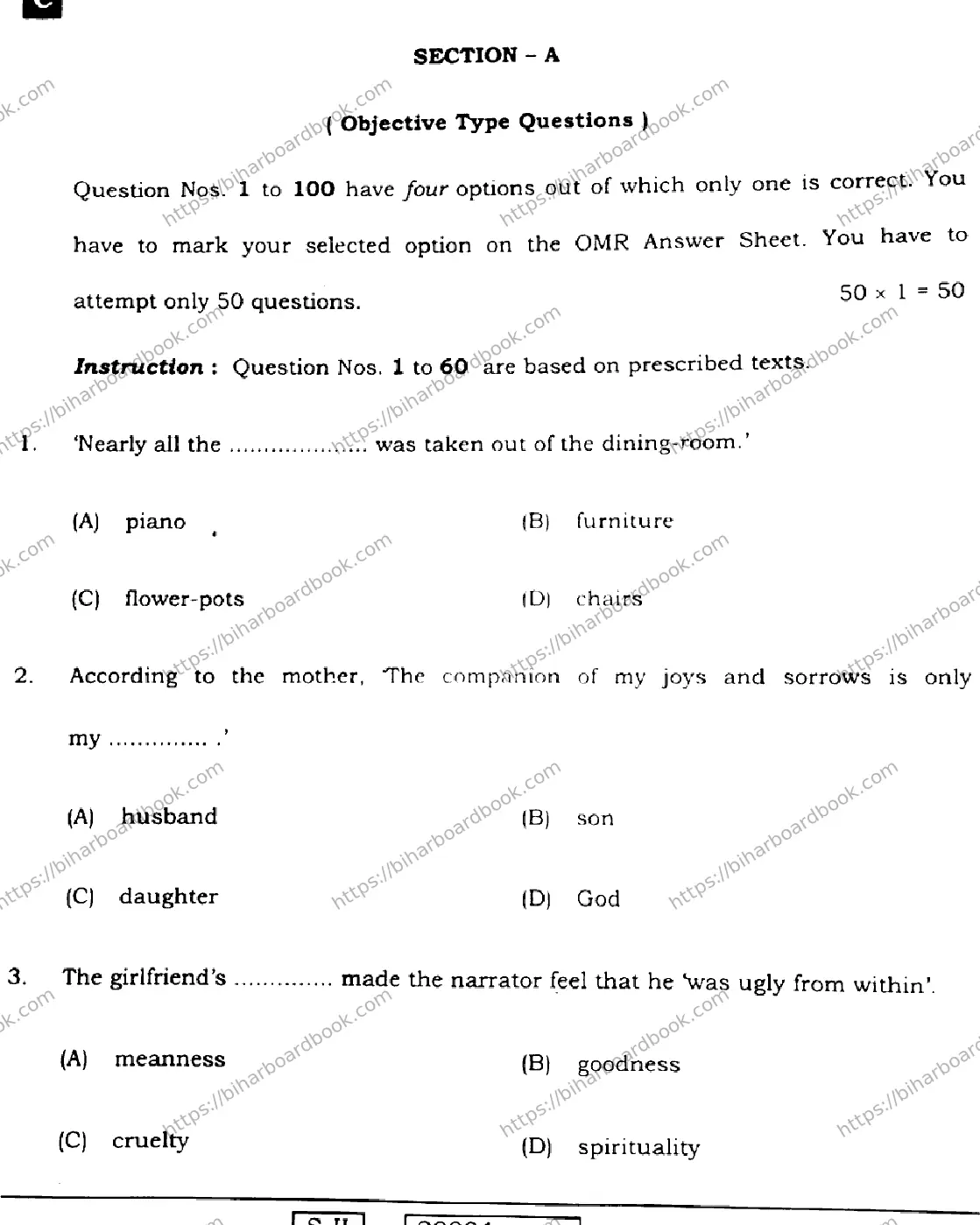 Bihar Board Class 10th 2022 English 2022 Previous Year Paper 3