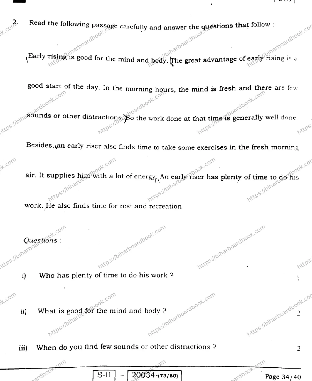 Bihar Board Class 10th 2022 English 2022 Previous Year Paper 34
