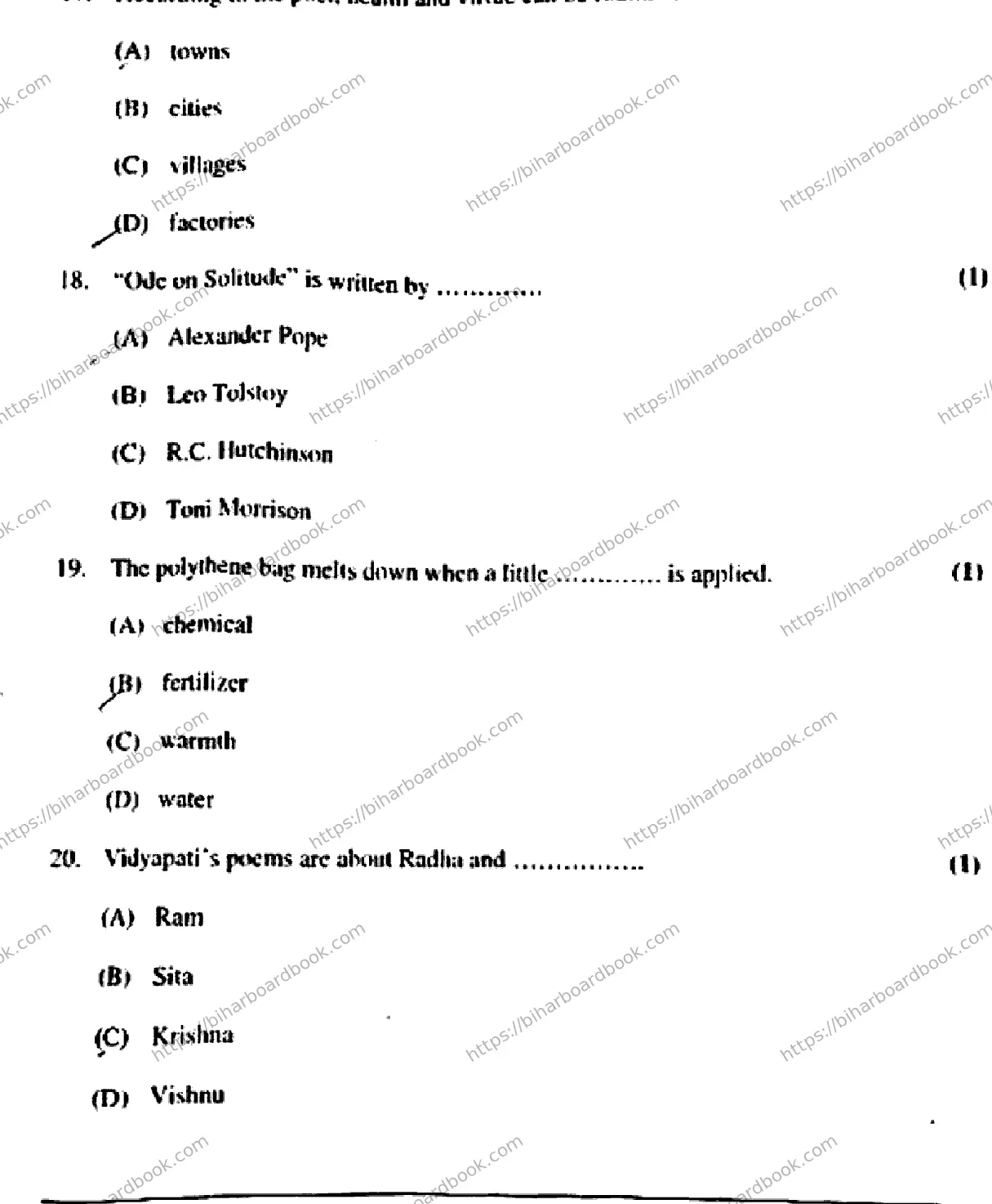 Bihar Board Class 10th 2018 English  213  2018 Previous Year Paper 6